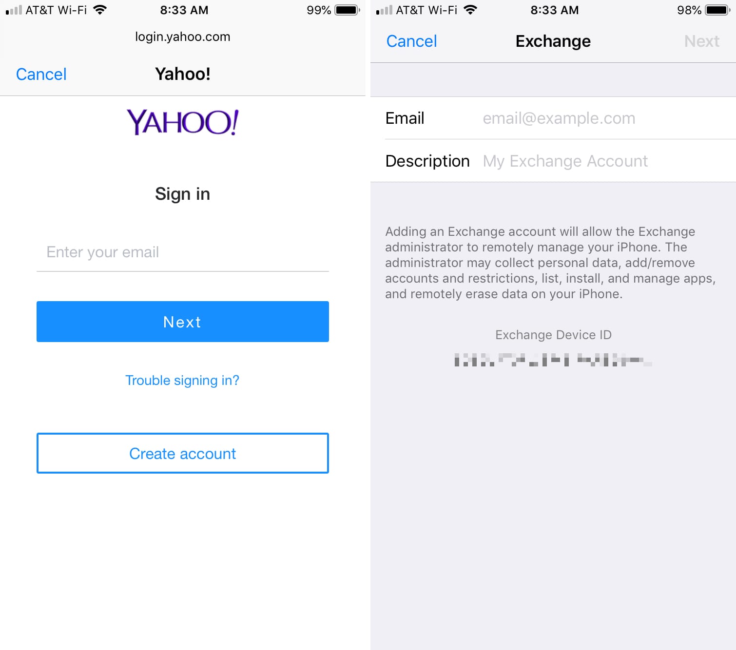 Add Yahoo or Exchange email account to Mail on iPhone