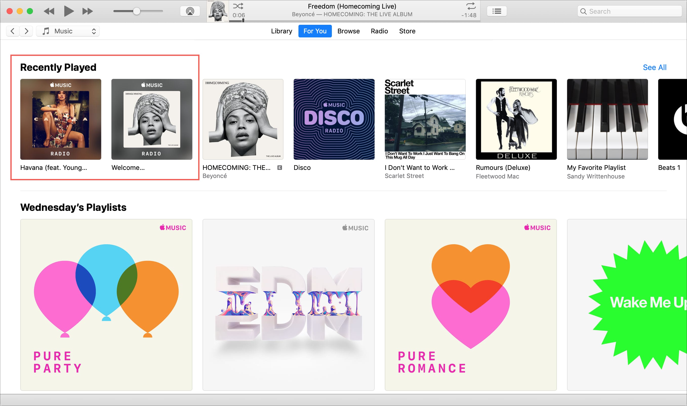 Recently Played Created Stations iTunes Mac