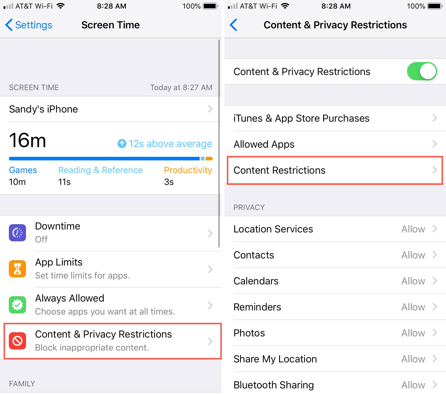 Screen Time Content Restriction Settings iPhone