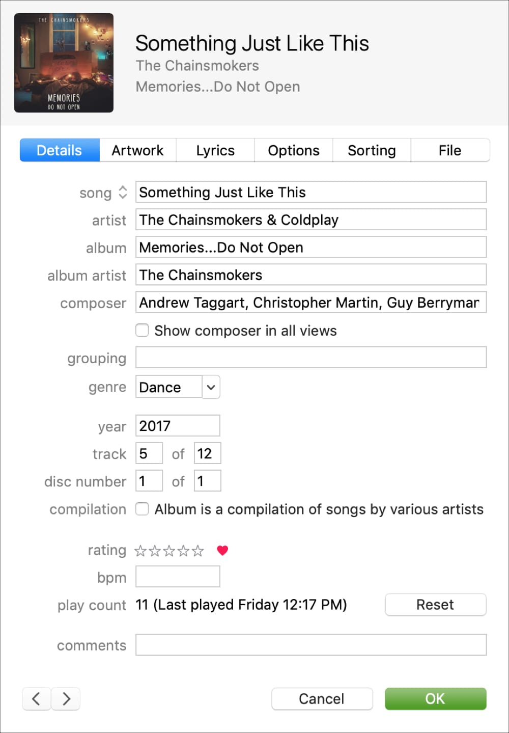 Song Info Details Section iTunes