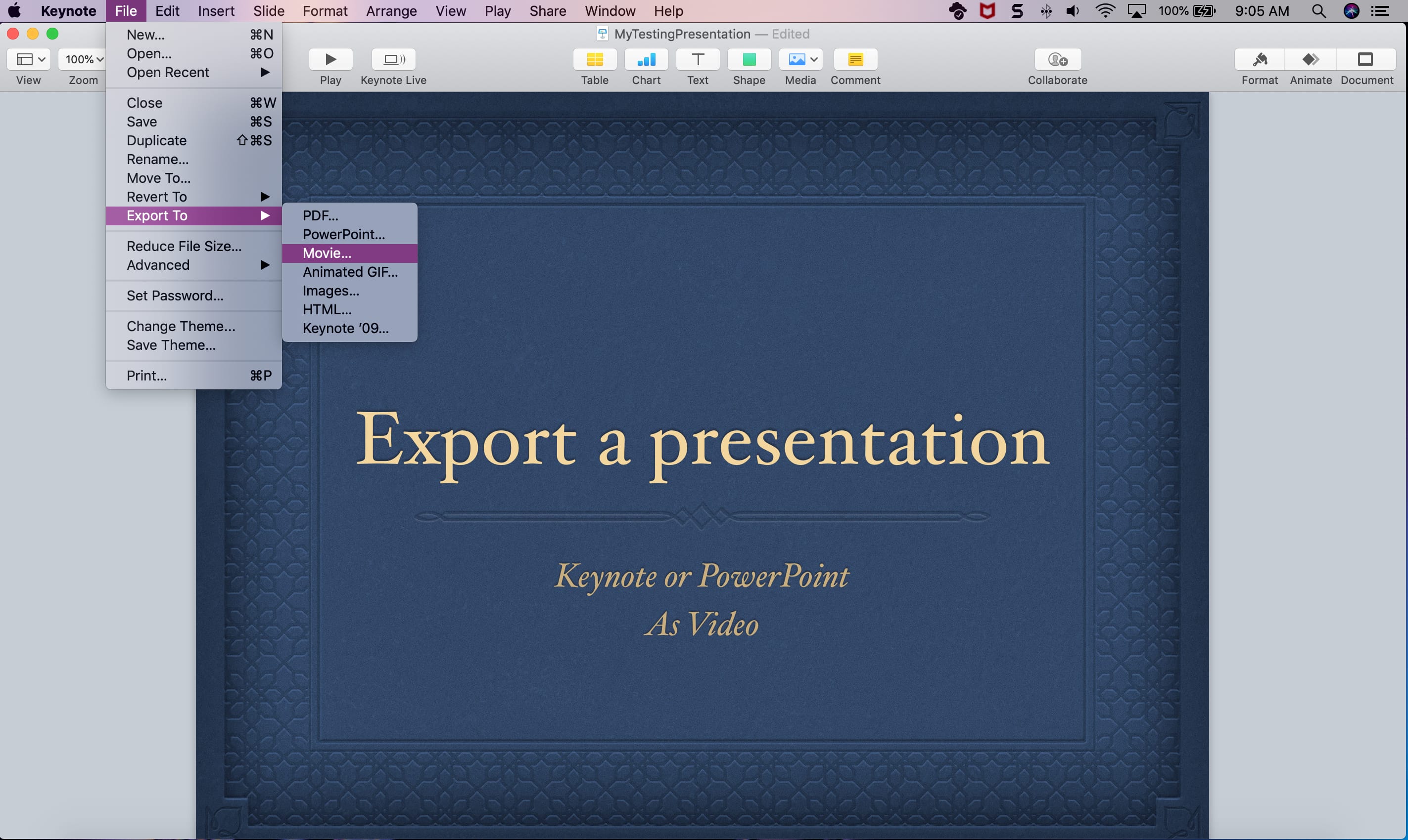 can you export a keynote presentation to powerpoint