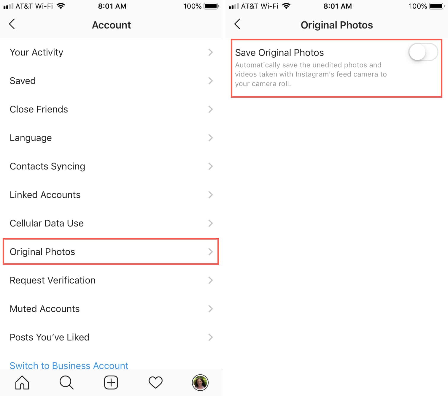 Disable Save Originial Photos Instagram App iPhone