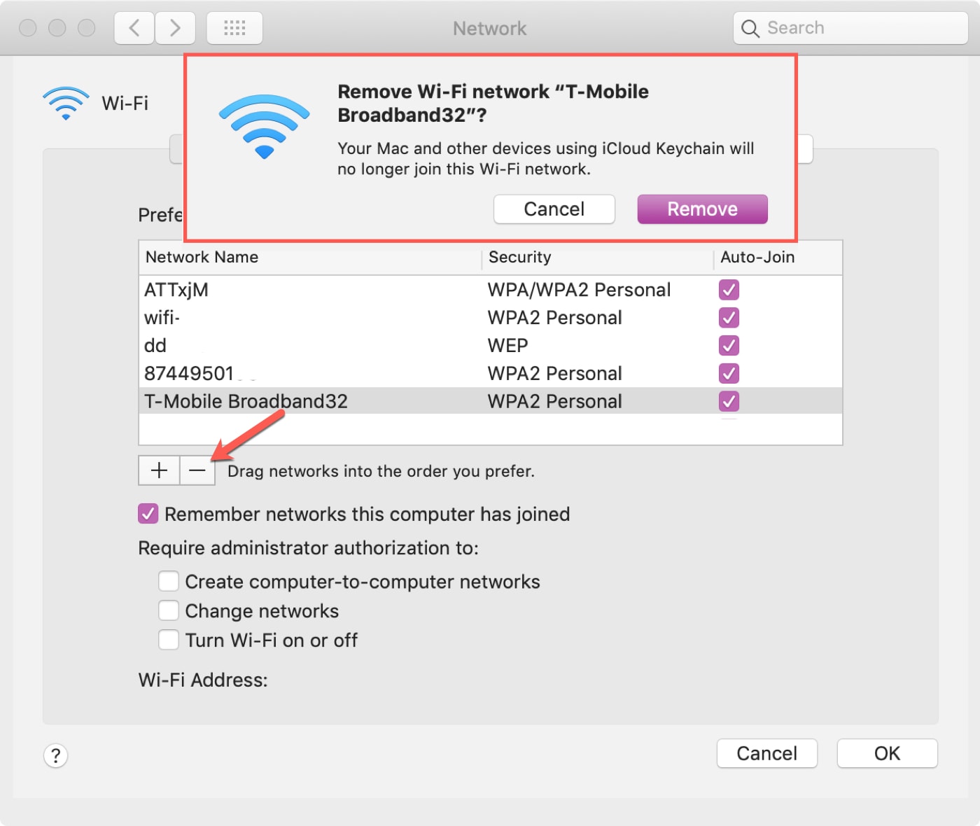 Forget WiFi Network Mac