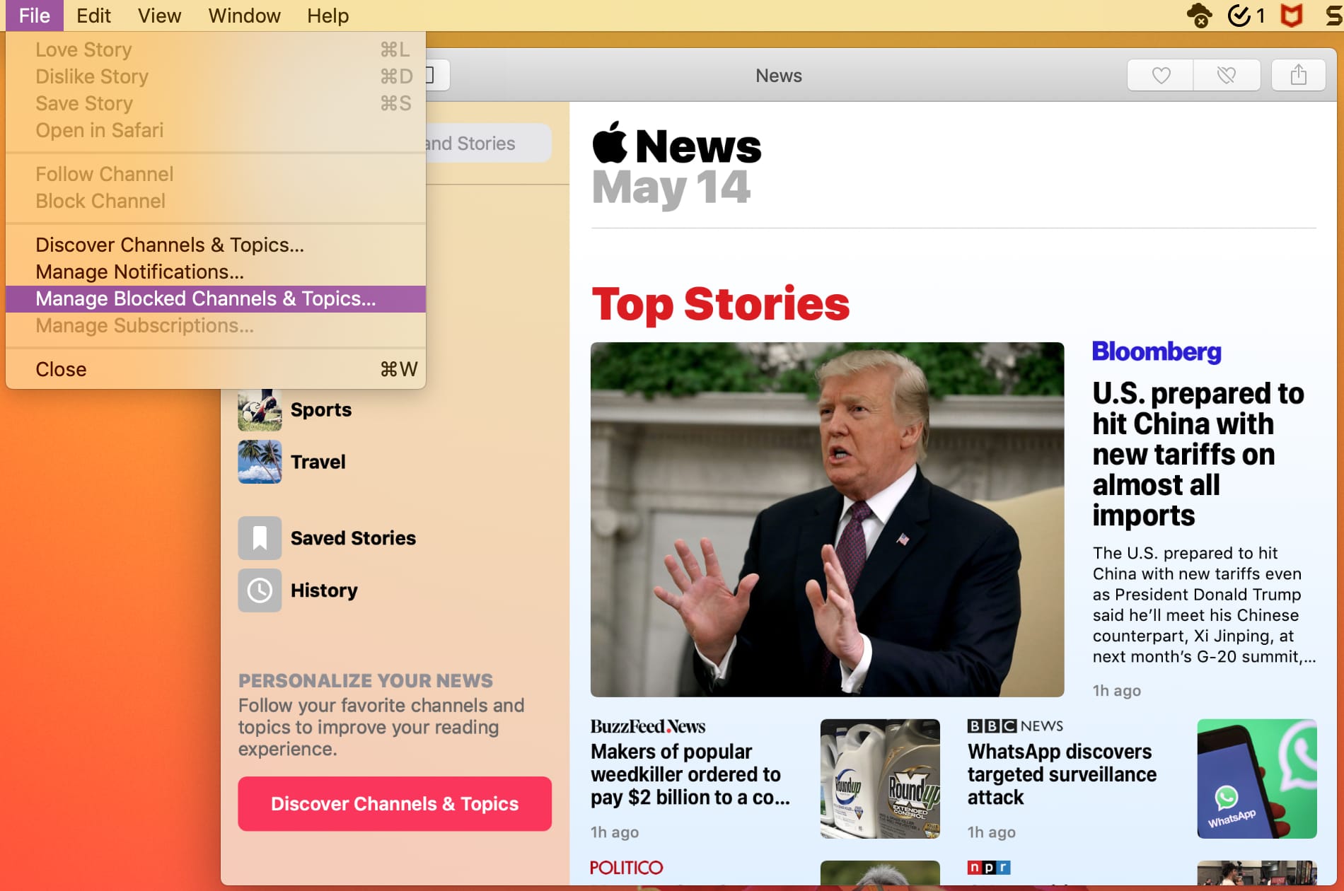 Manage Blocked Channels in Apple News on Mac