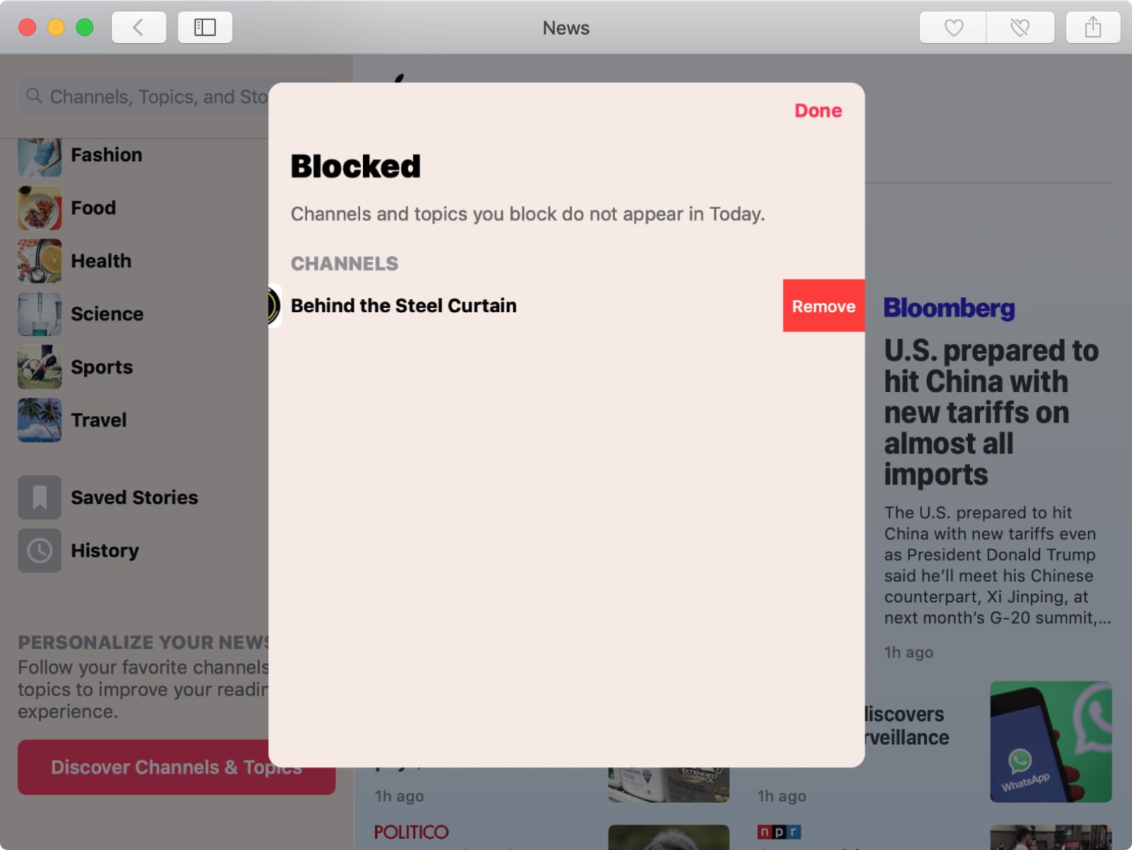Unblock Channel in Apple News on Mac