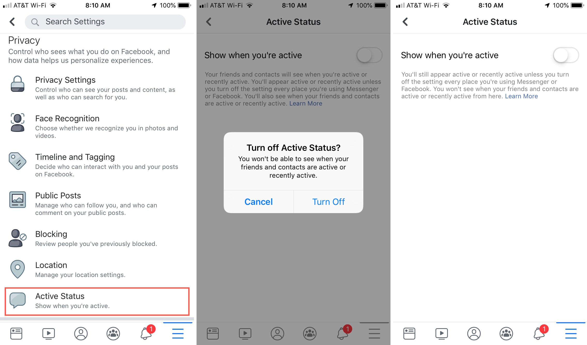 how to turn off my status on messenger
