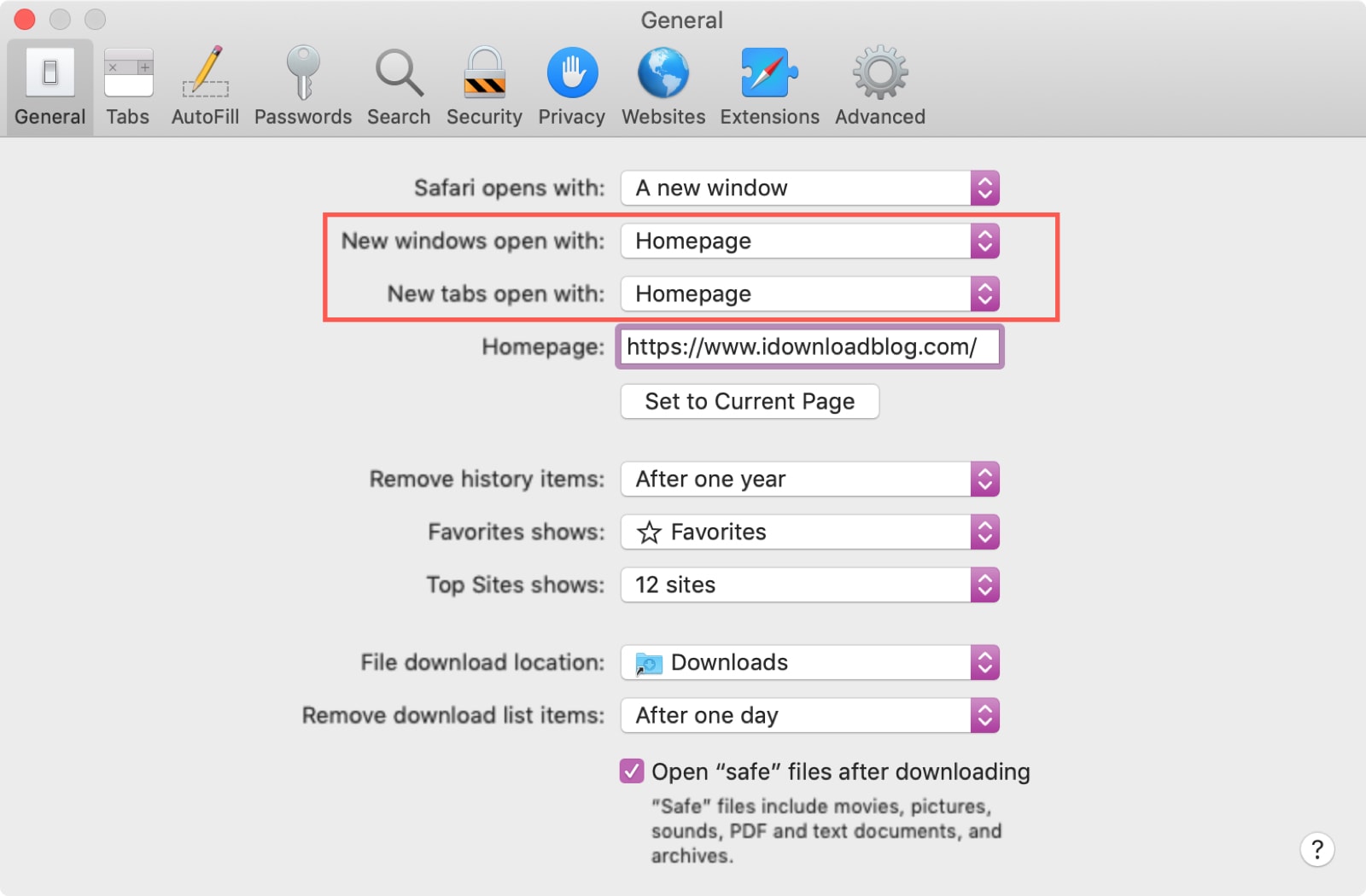what is homepage for safari