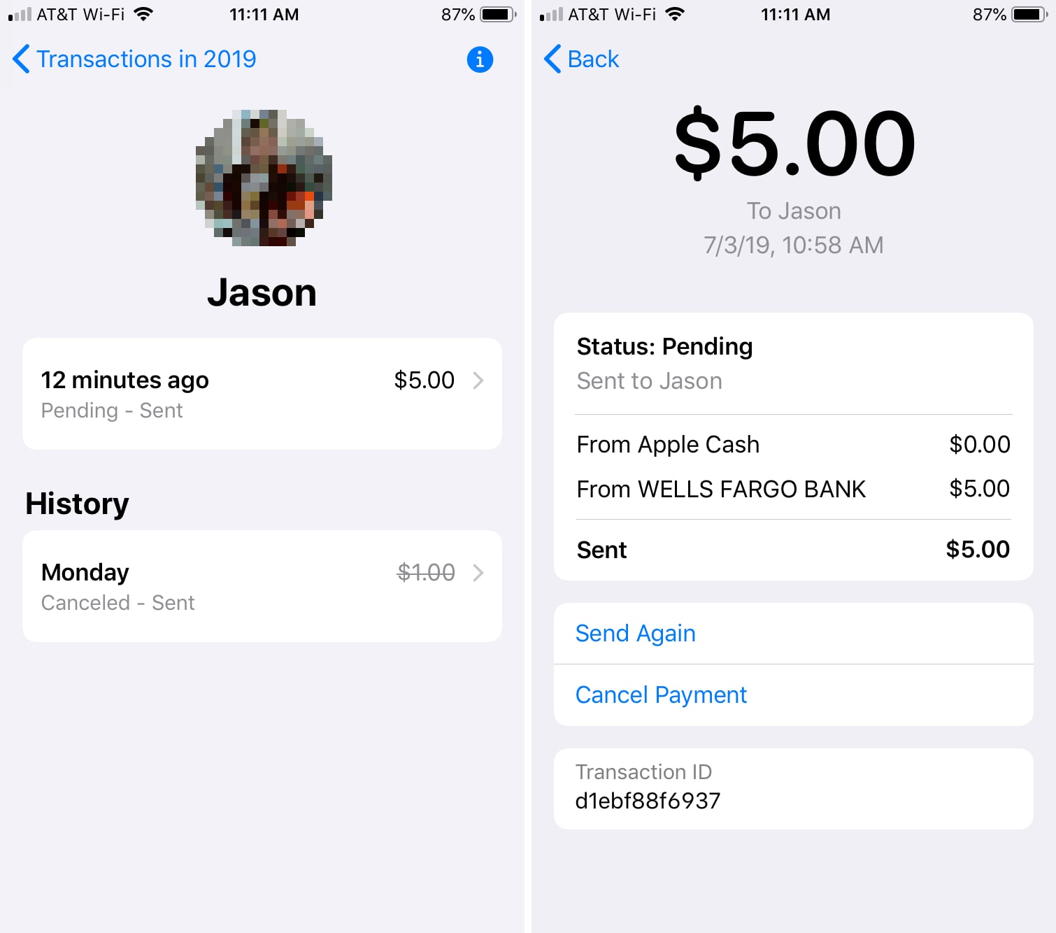 Apple Cash Transaction Details in Wallet iPhone