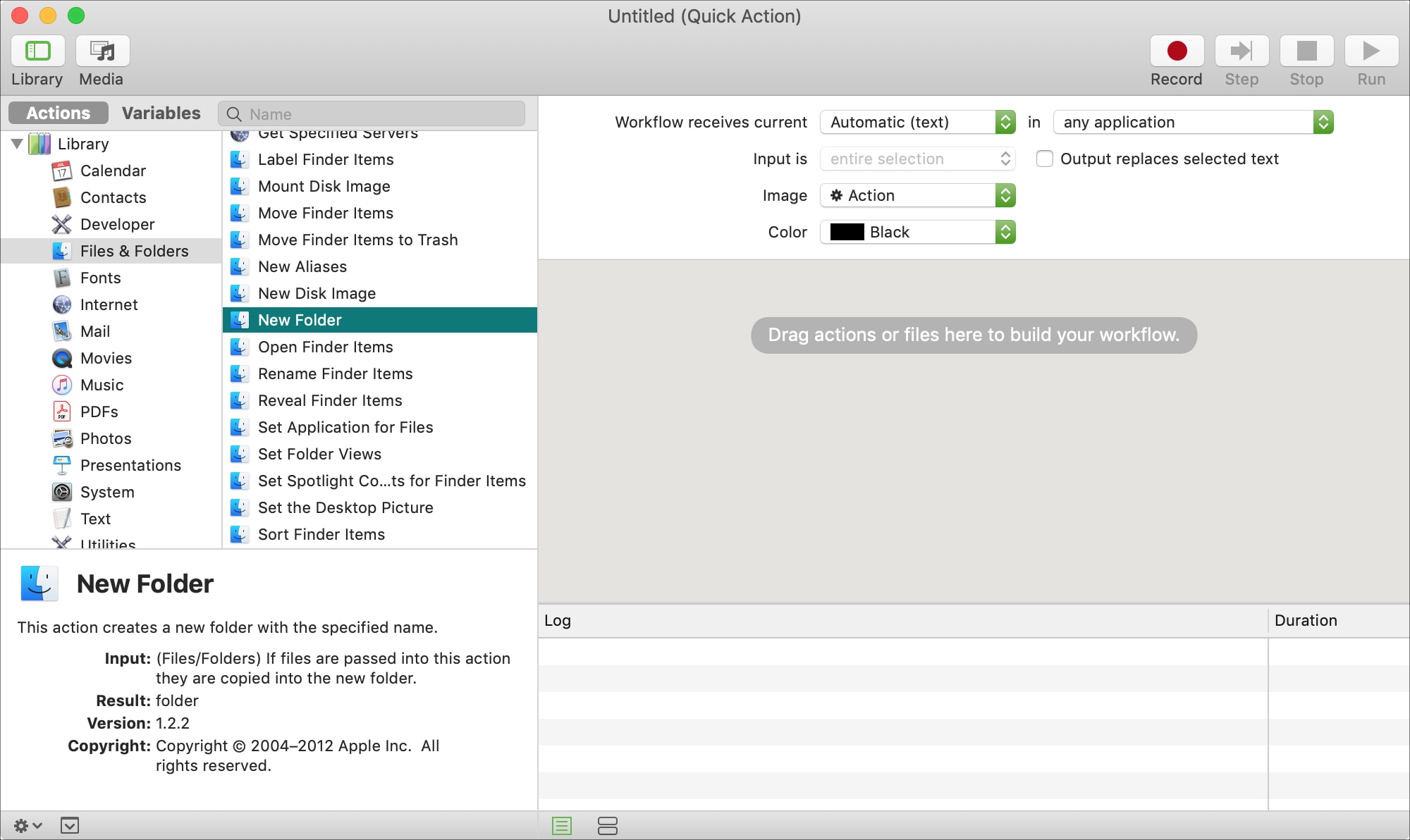 Automator Library Action New Folder