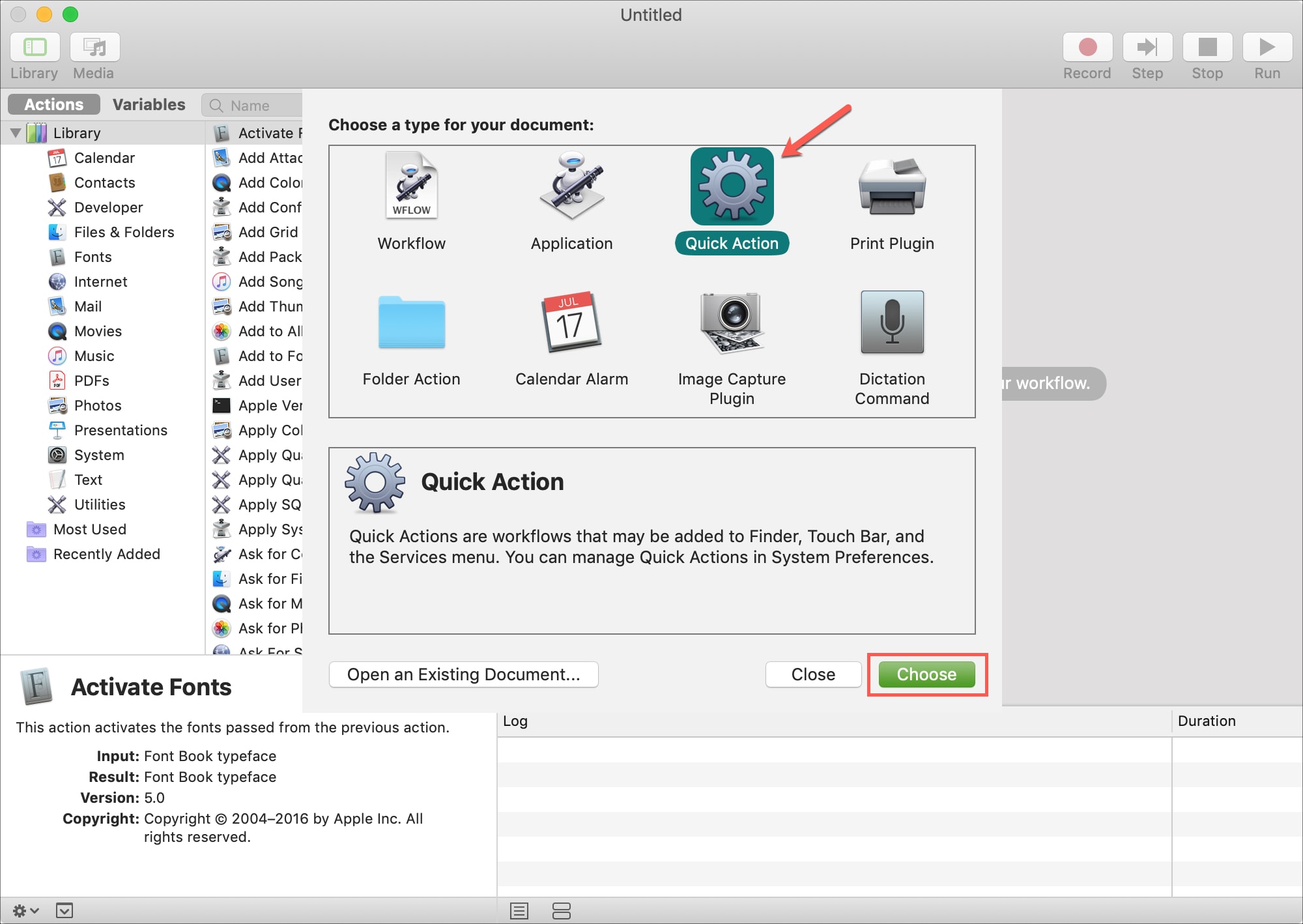 Automator Quick Action Choose