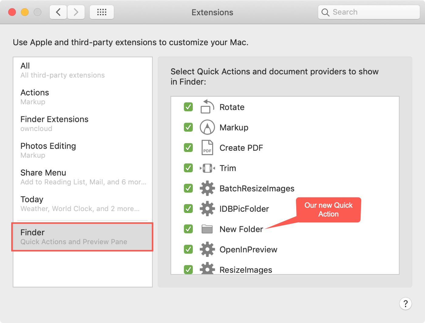 Finder Select Quick Actions Extensions Window Ours News