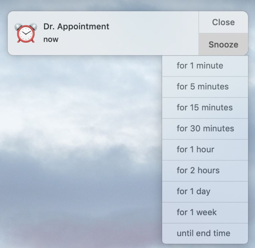 How to quickly snooze Calendar alerts for longer than 15 minutes on Mac ...