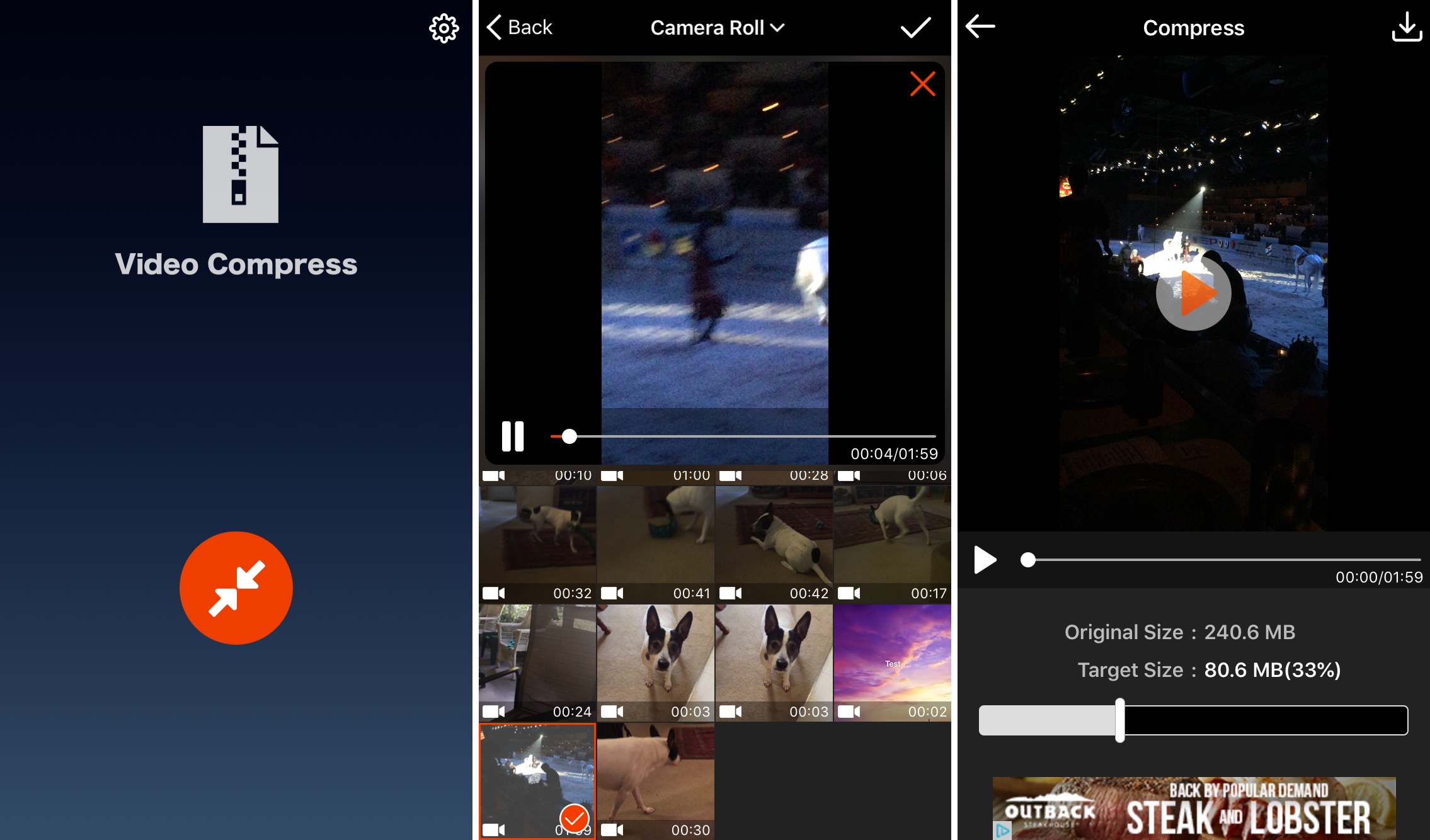 Video Compress app on iPhone