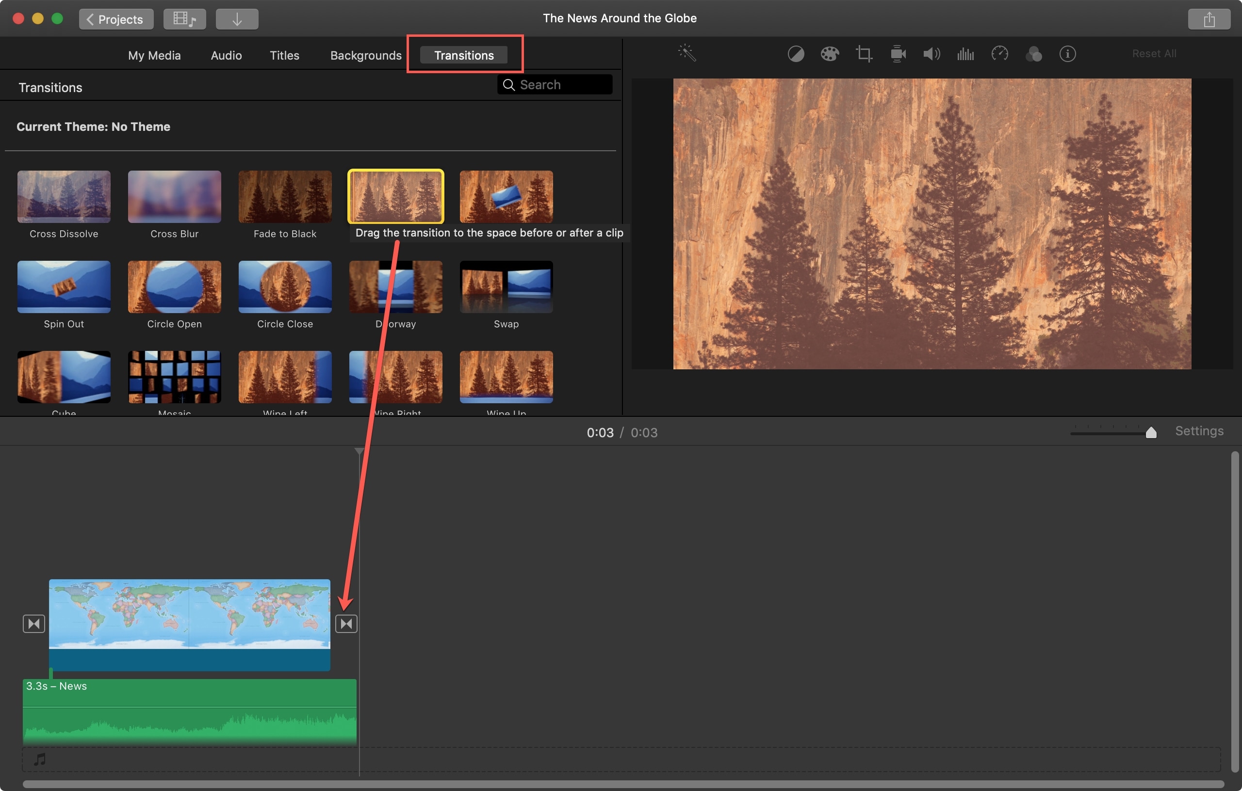 Add Transition Manually iMovie Mac