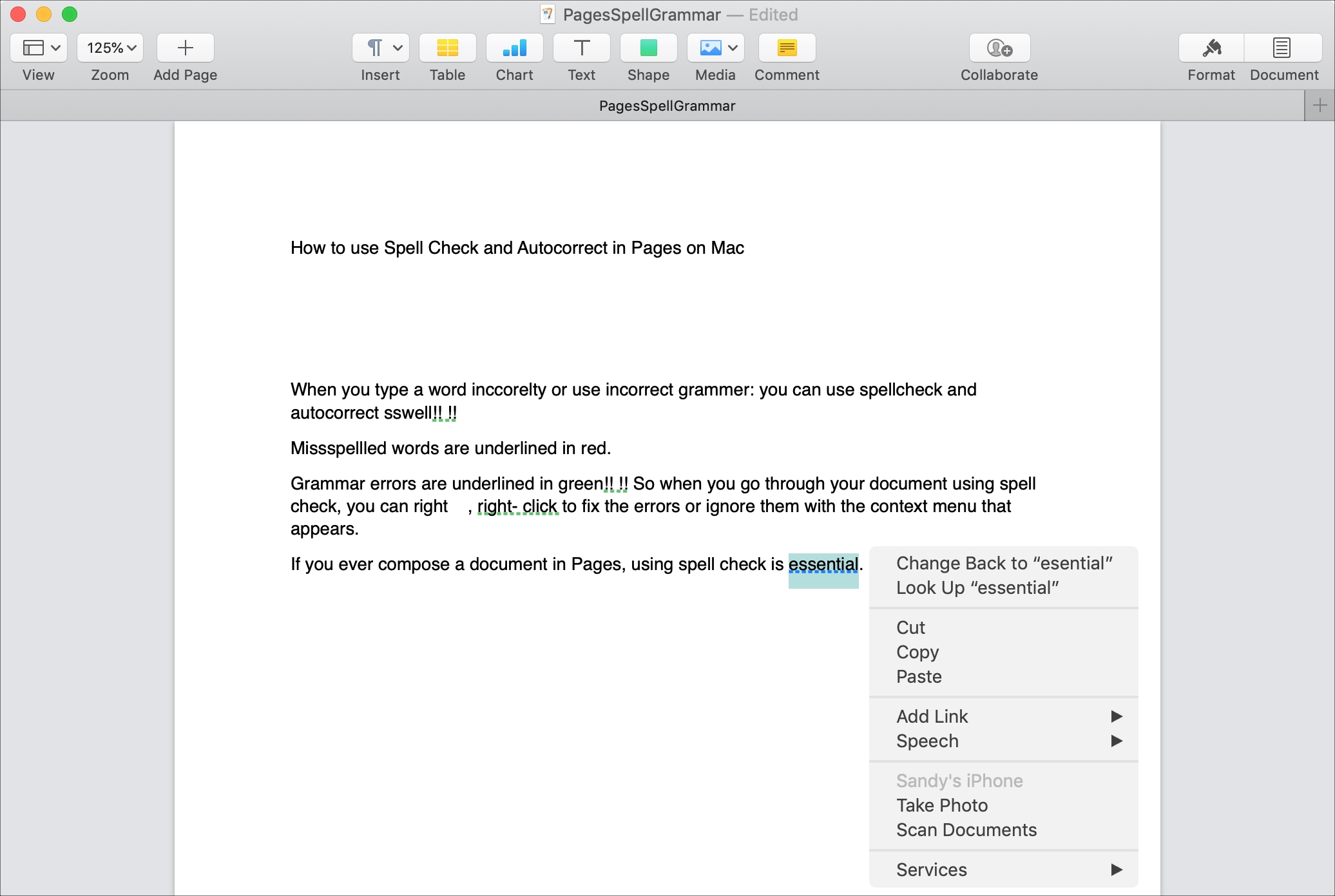 Autocorrection Pages Mac