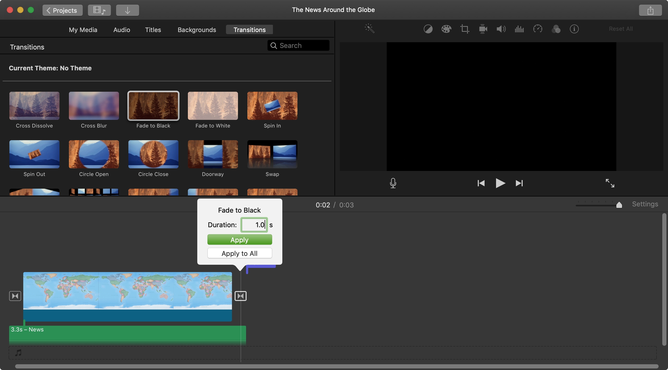 Change Transition Duration iMovie Mac