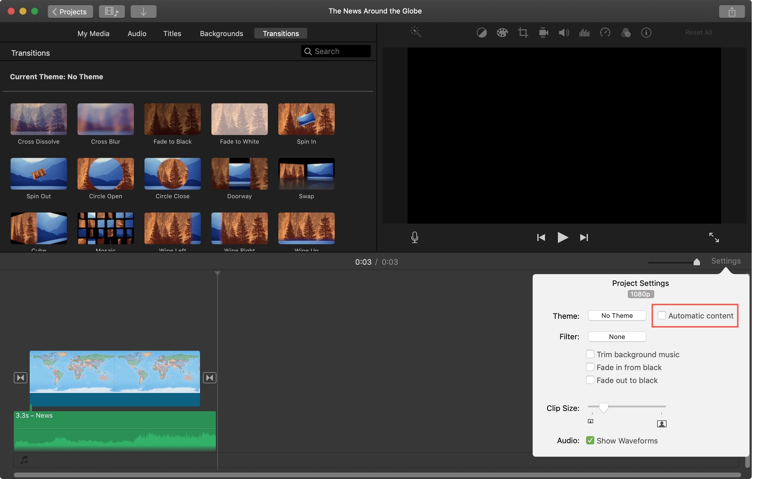 Remove Automatic Transition iMovie Mac