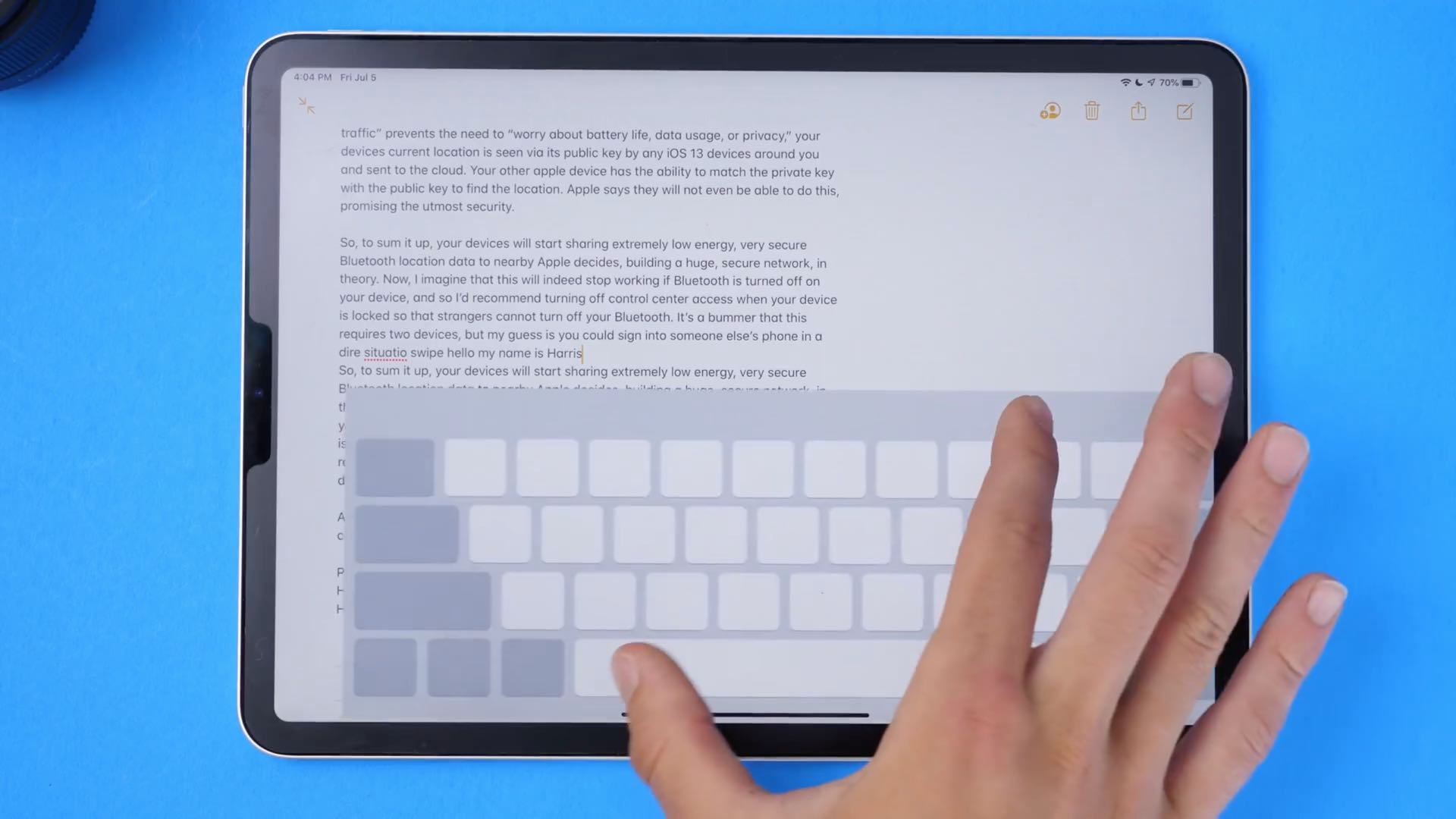 iPad swipe keyboard - pinching