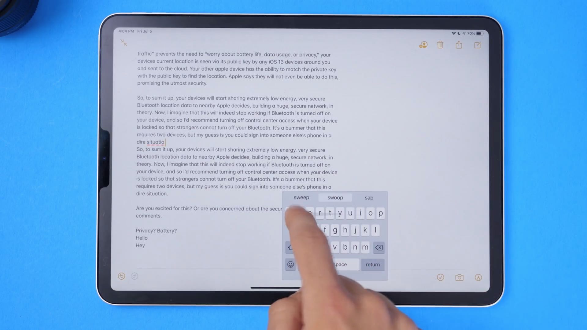 iPad swipe keyboard - QuickPath