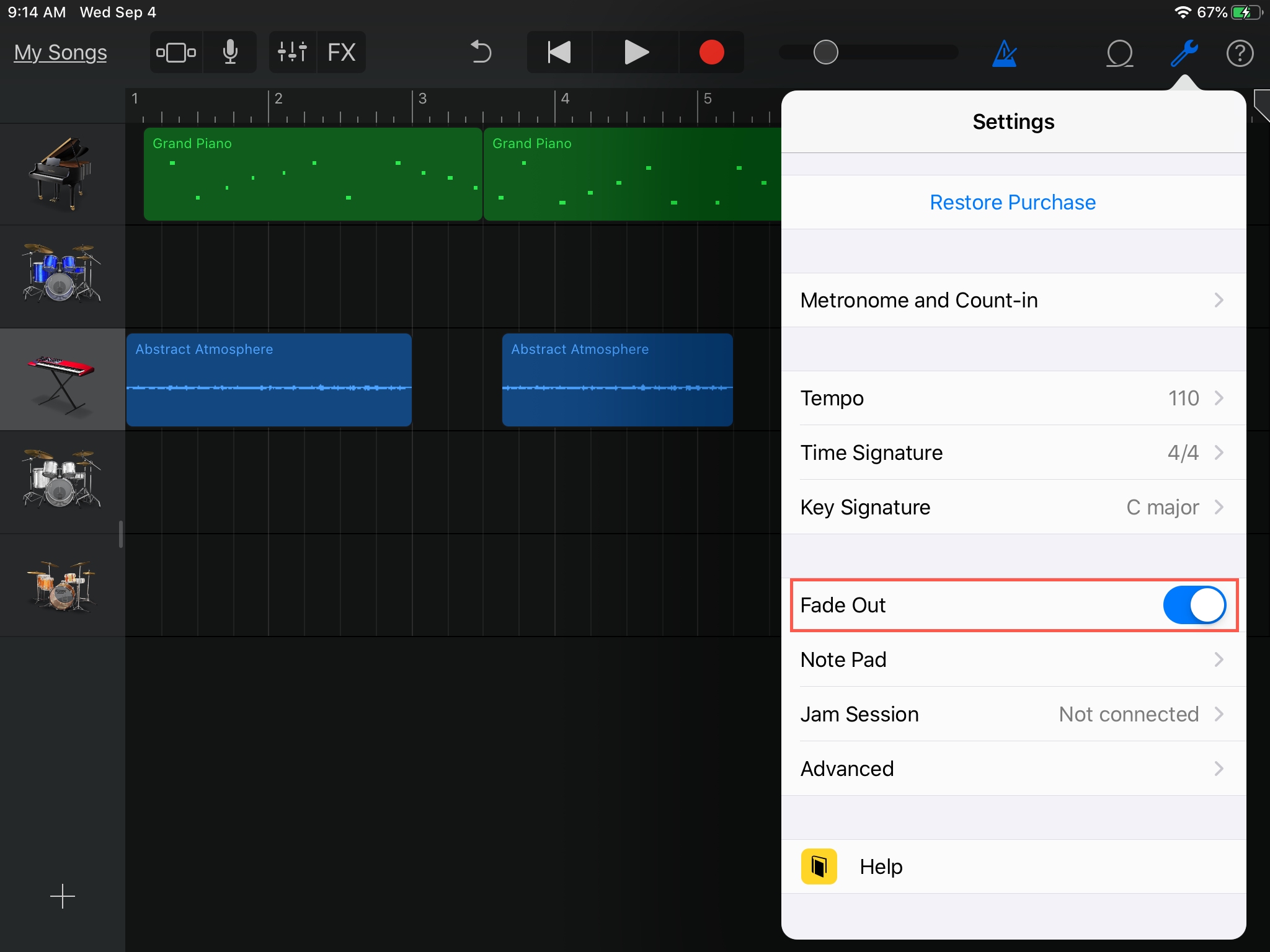 Create Fade Out GarageBand iPad