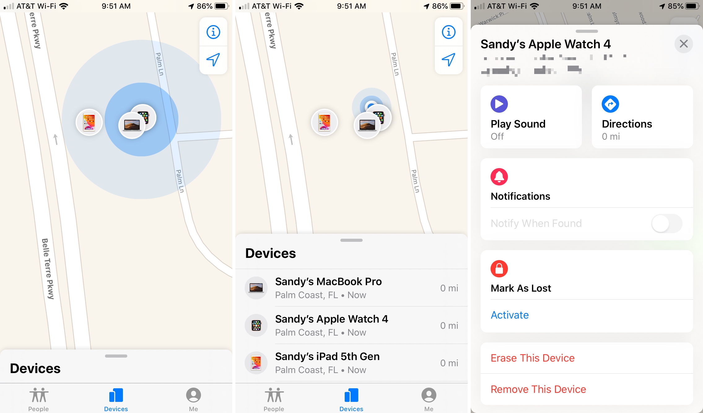 Find My app Devices on iPhone