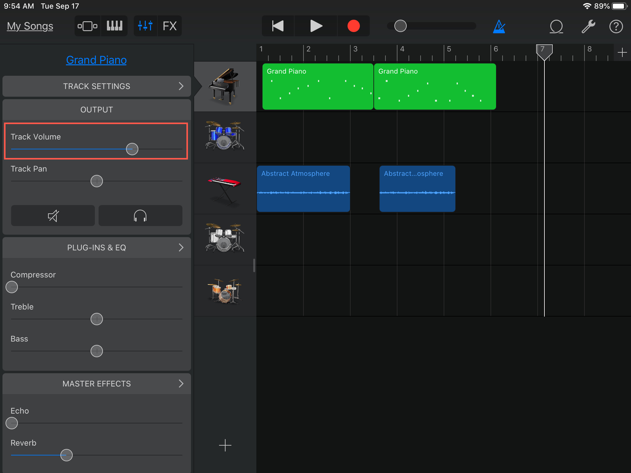 GarageBand Adjust Track Volume iPad