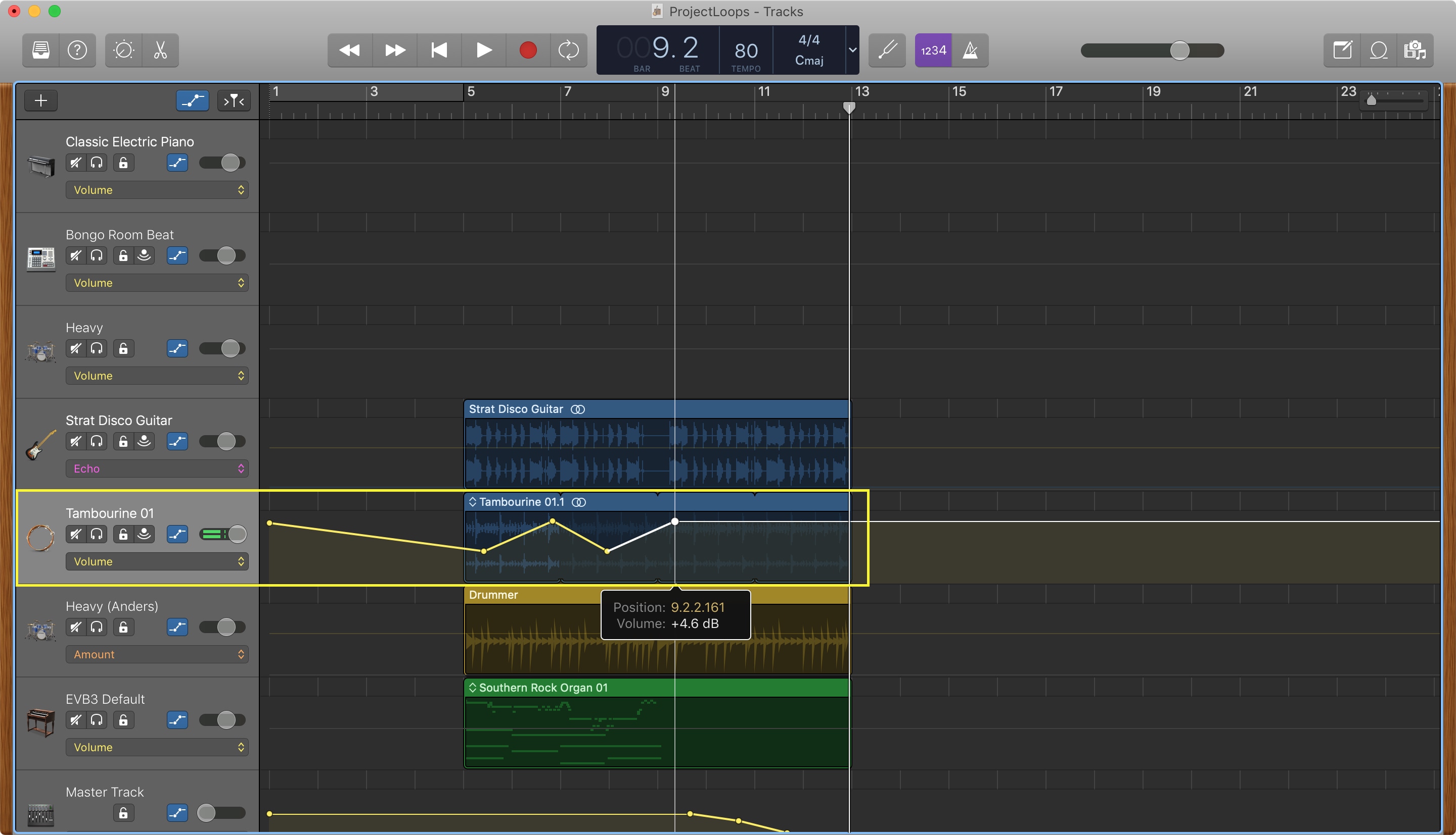 GarageBand Adjust Volume Points Mac