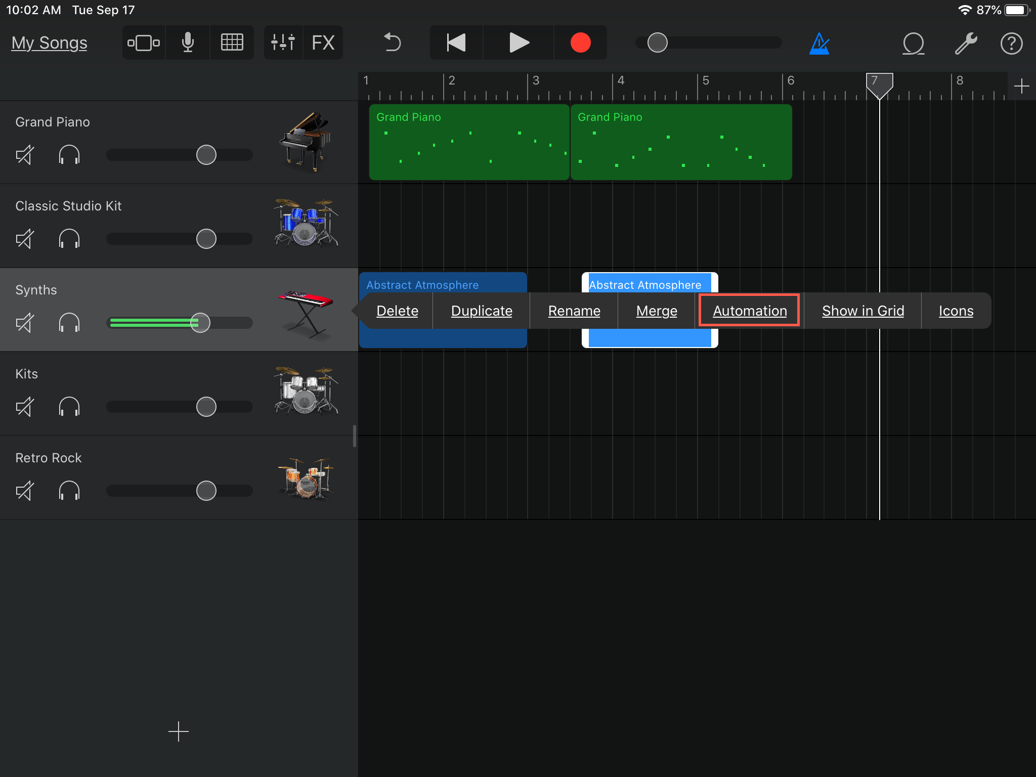 GarageBand Automation Points iPad