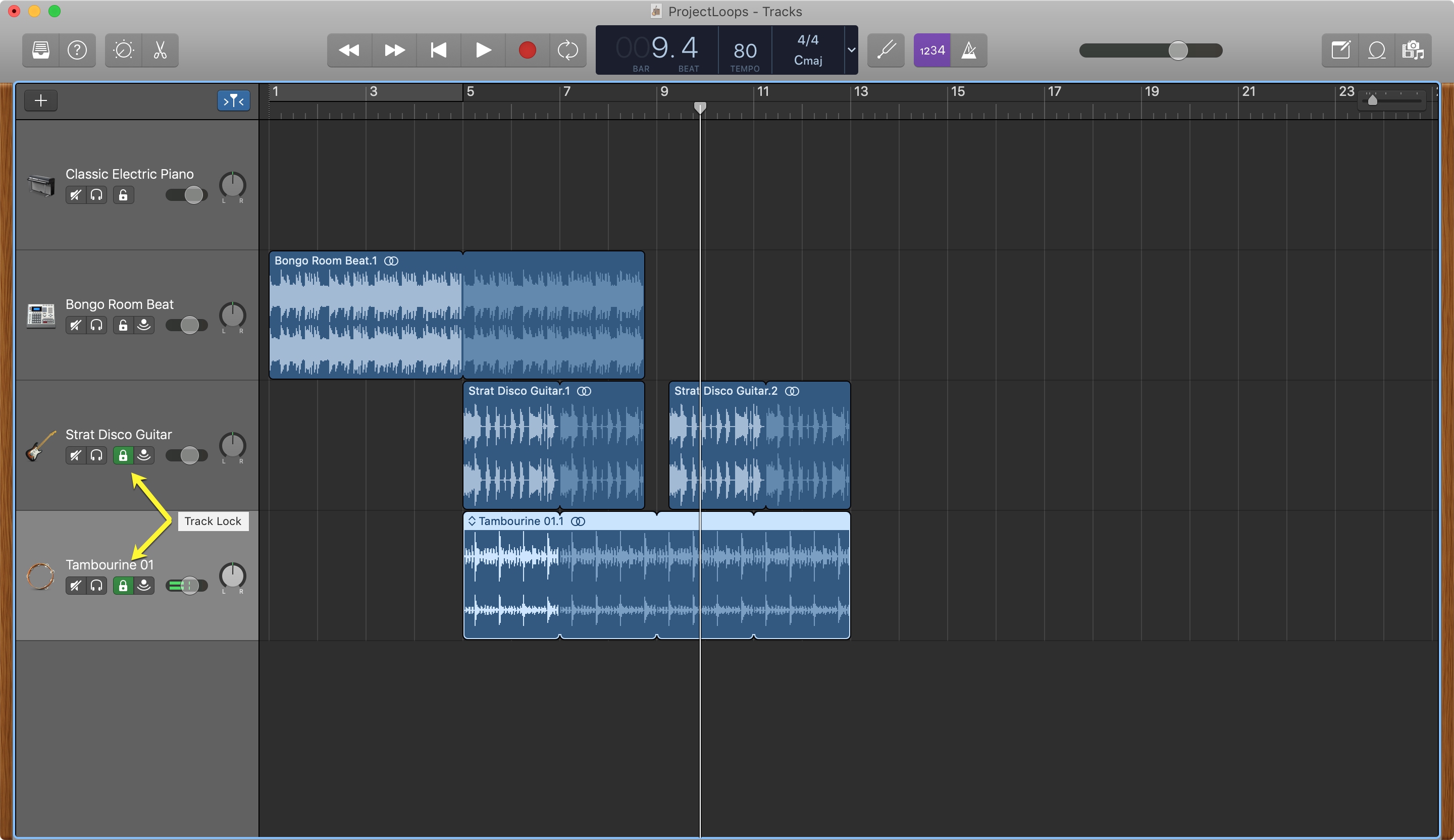GarageBand Lock Track Button Mac