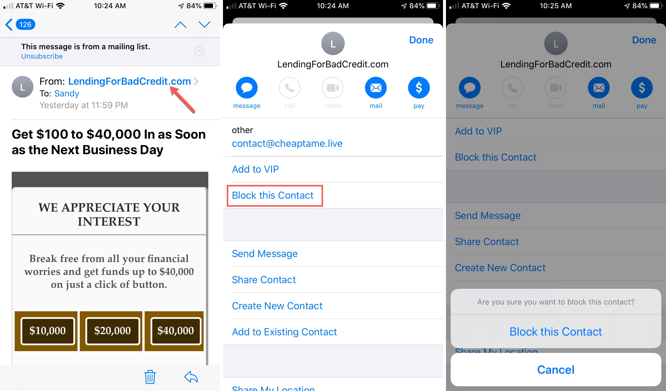 Mail Block this Contact iPhone