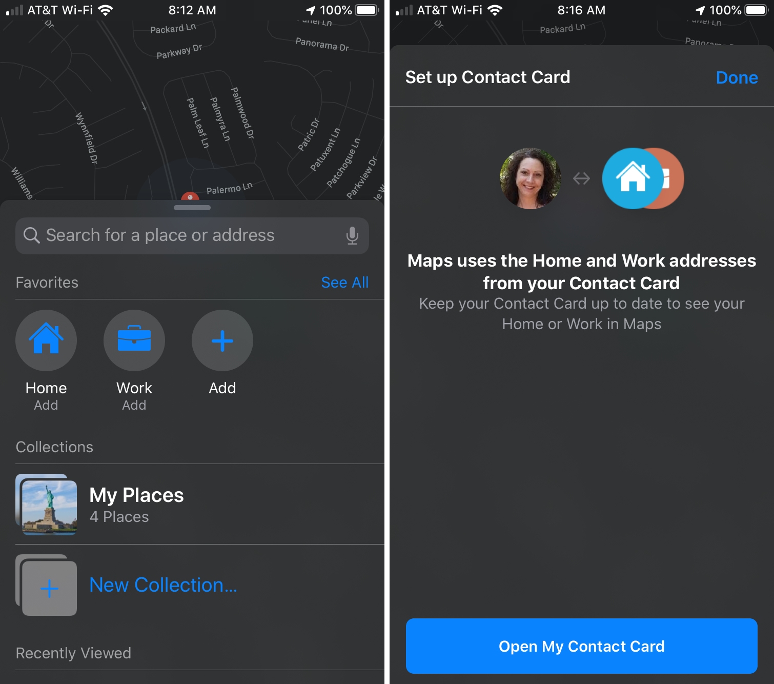 Maps Favorites from Contacts Card