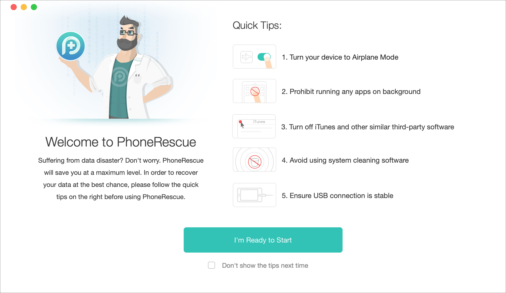 PhoneRescue Welcome Screen