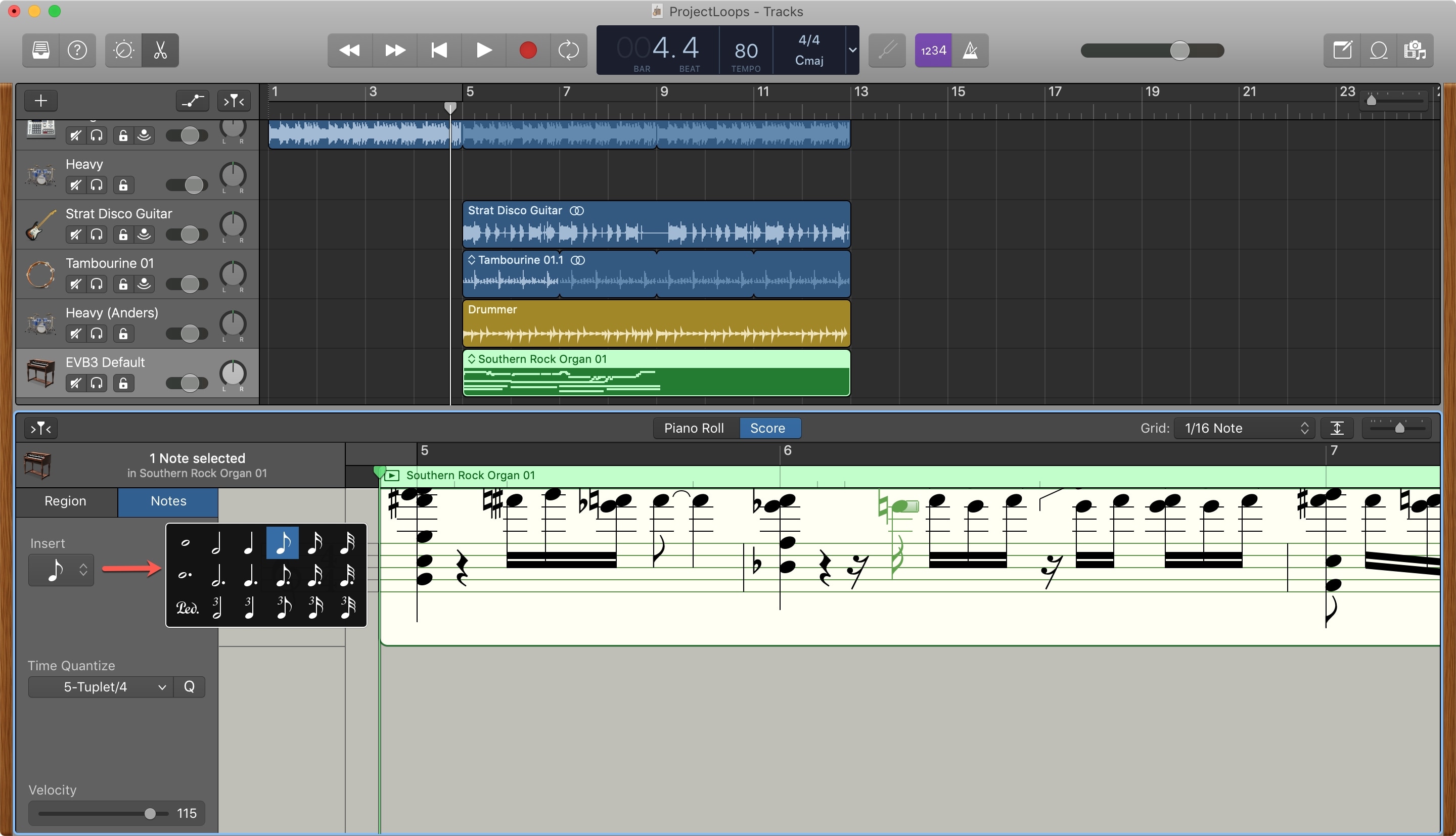Score Editor Inspector GarageBand Mac
