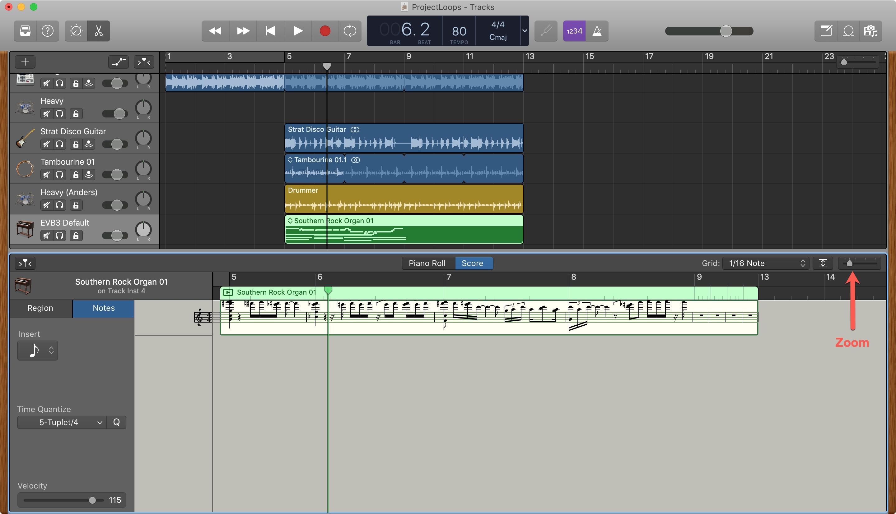 Score Editor Zoom GarageBand Mac