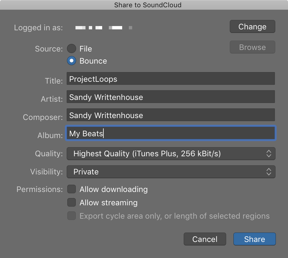 GarageBand Share to SoundCloud Mac