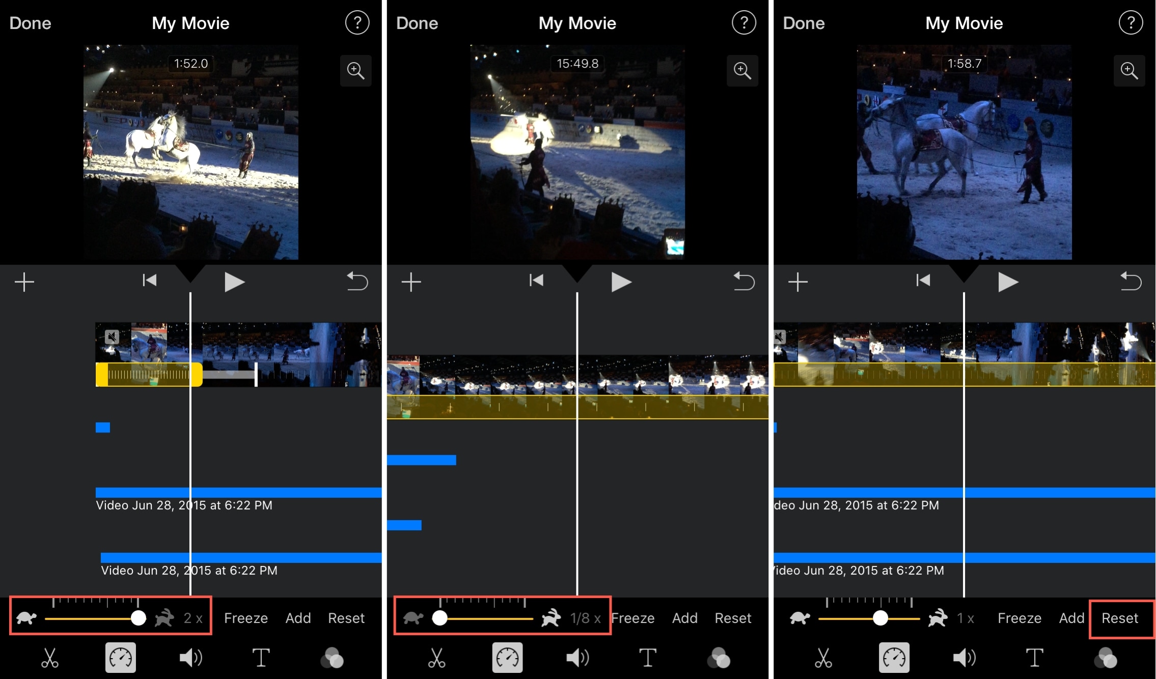 iMovie Adjust Reset Speed iPhone