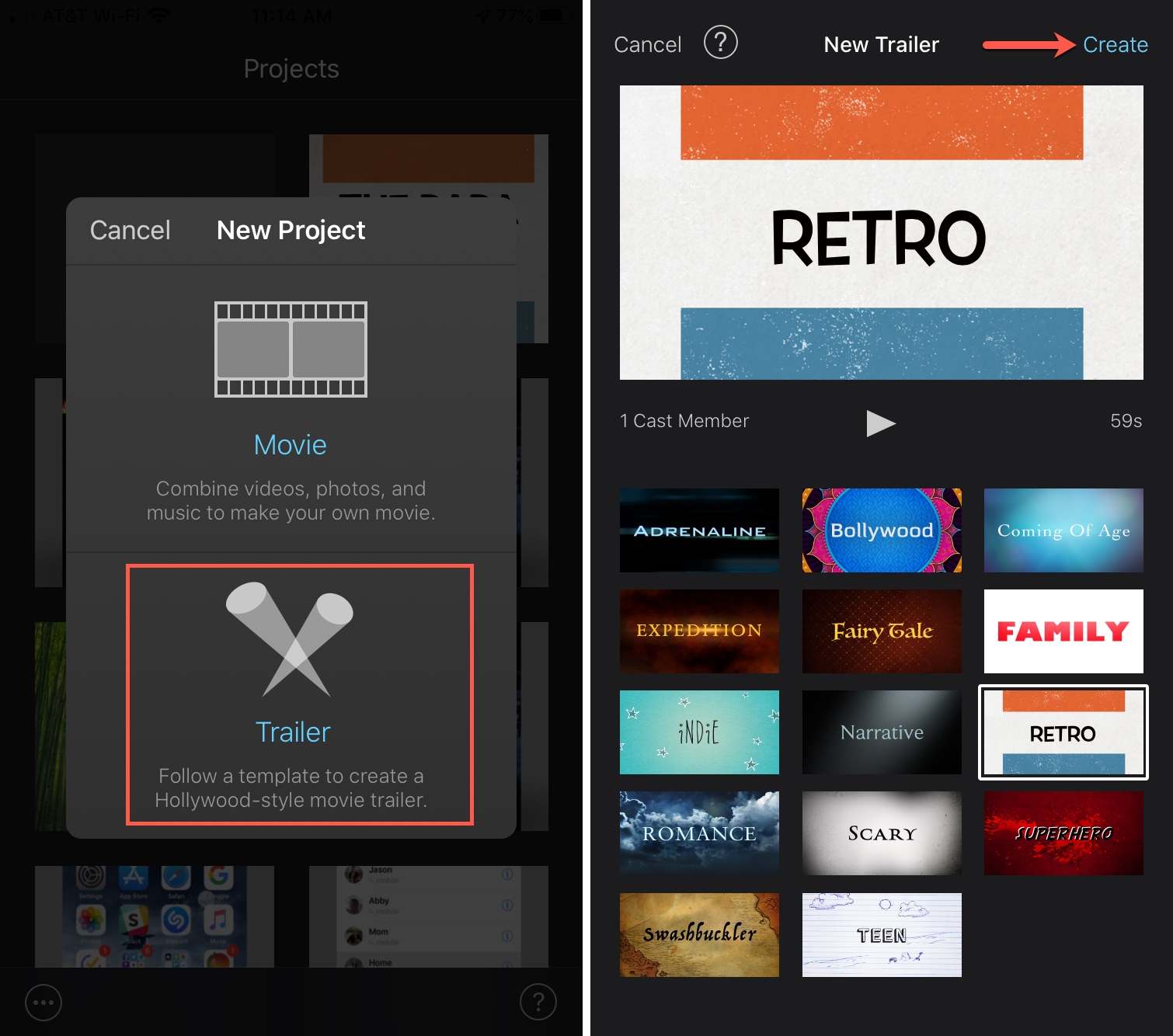 Create New Trailer iMovie iPhone