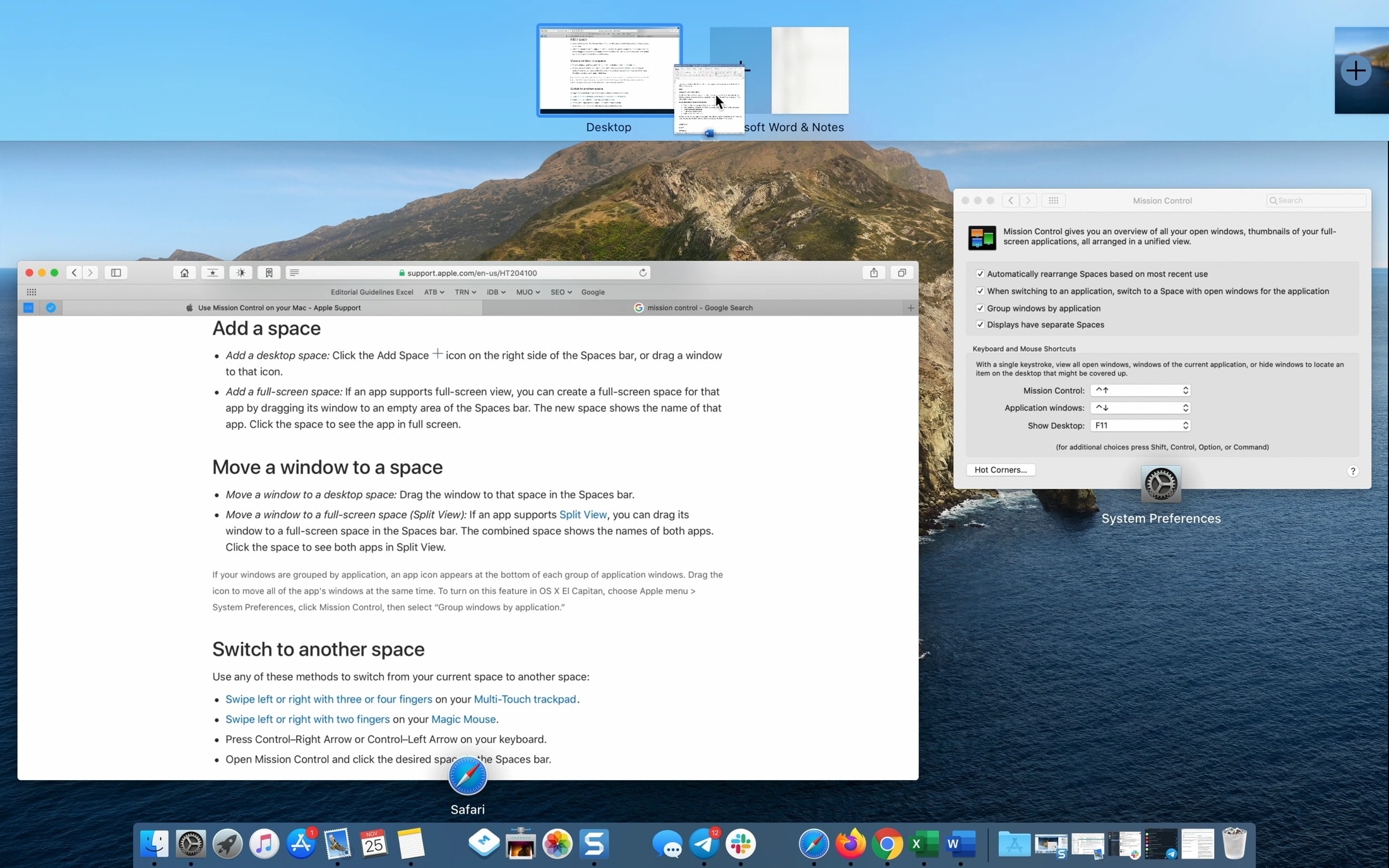Create Split View Mission Control 