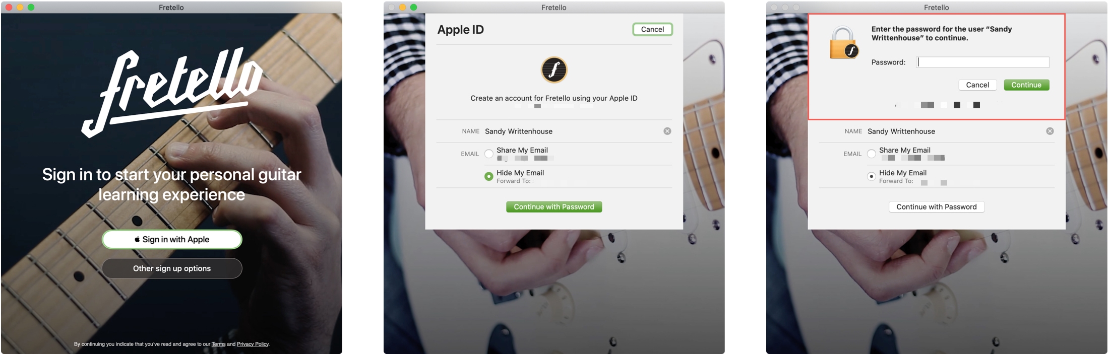 Fretello Sign in with Apple Mac