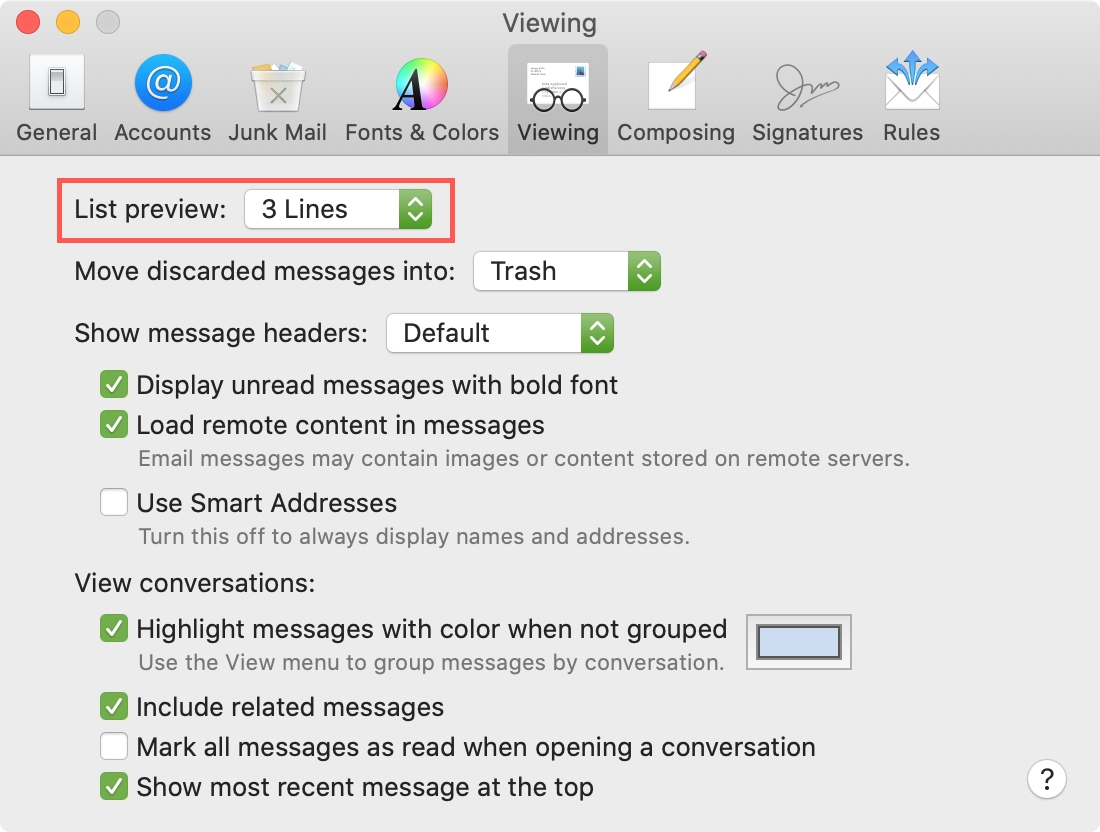 List Preview Lines Mail Mac