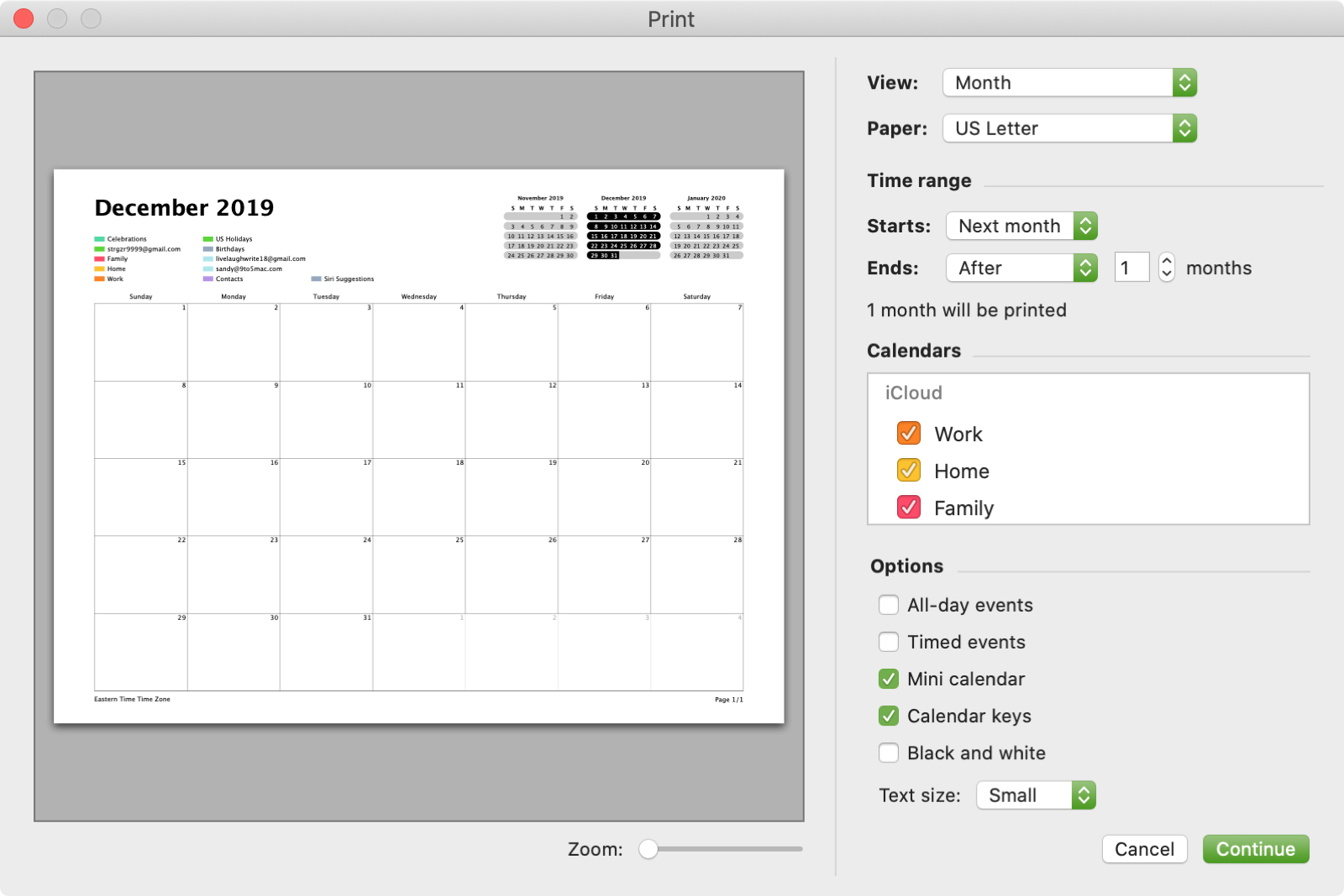 Print Calendar on Mac