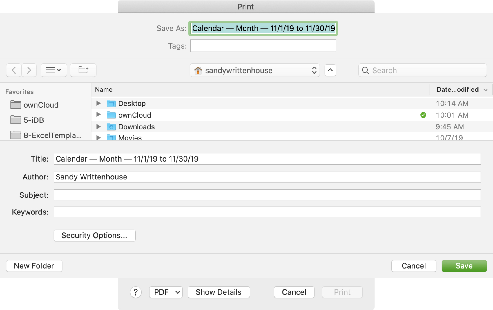 Save Calendar Location on Mac