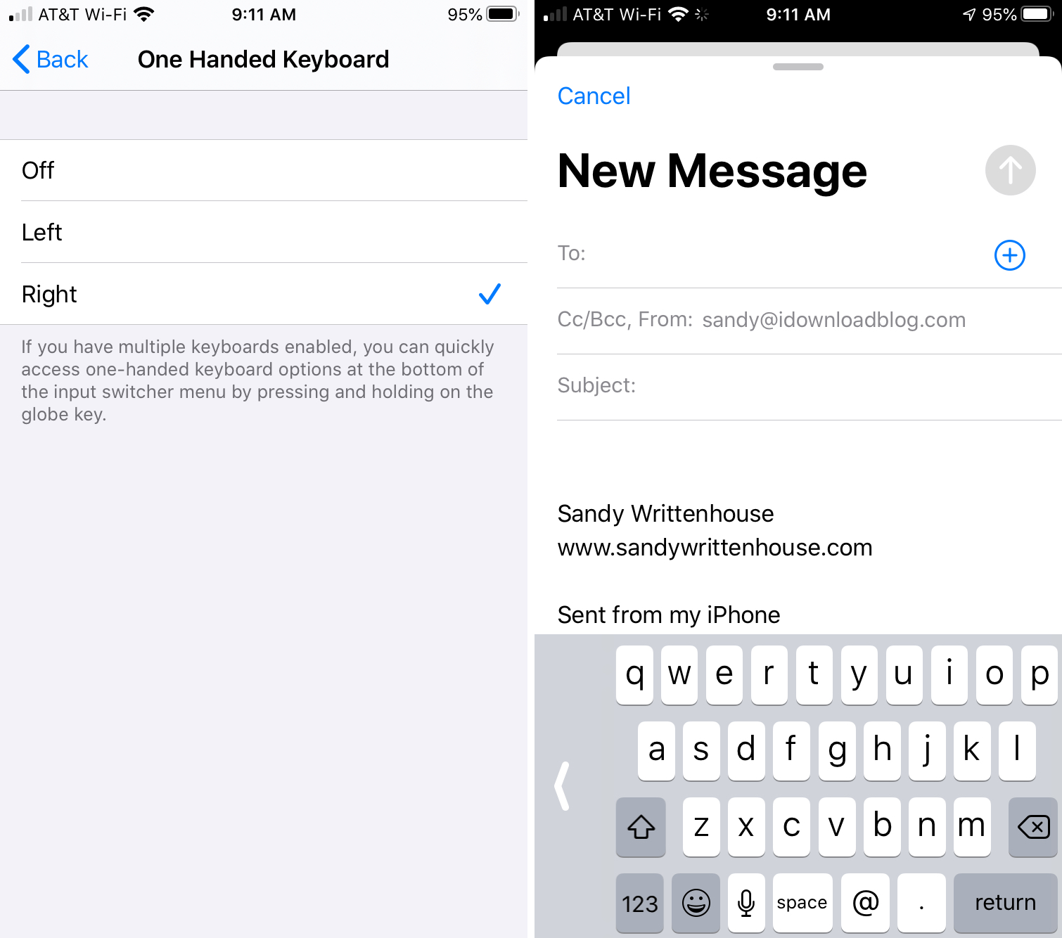 iPhone One Handed Keyboard Right