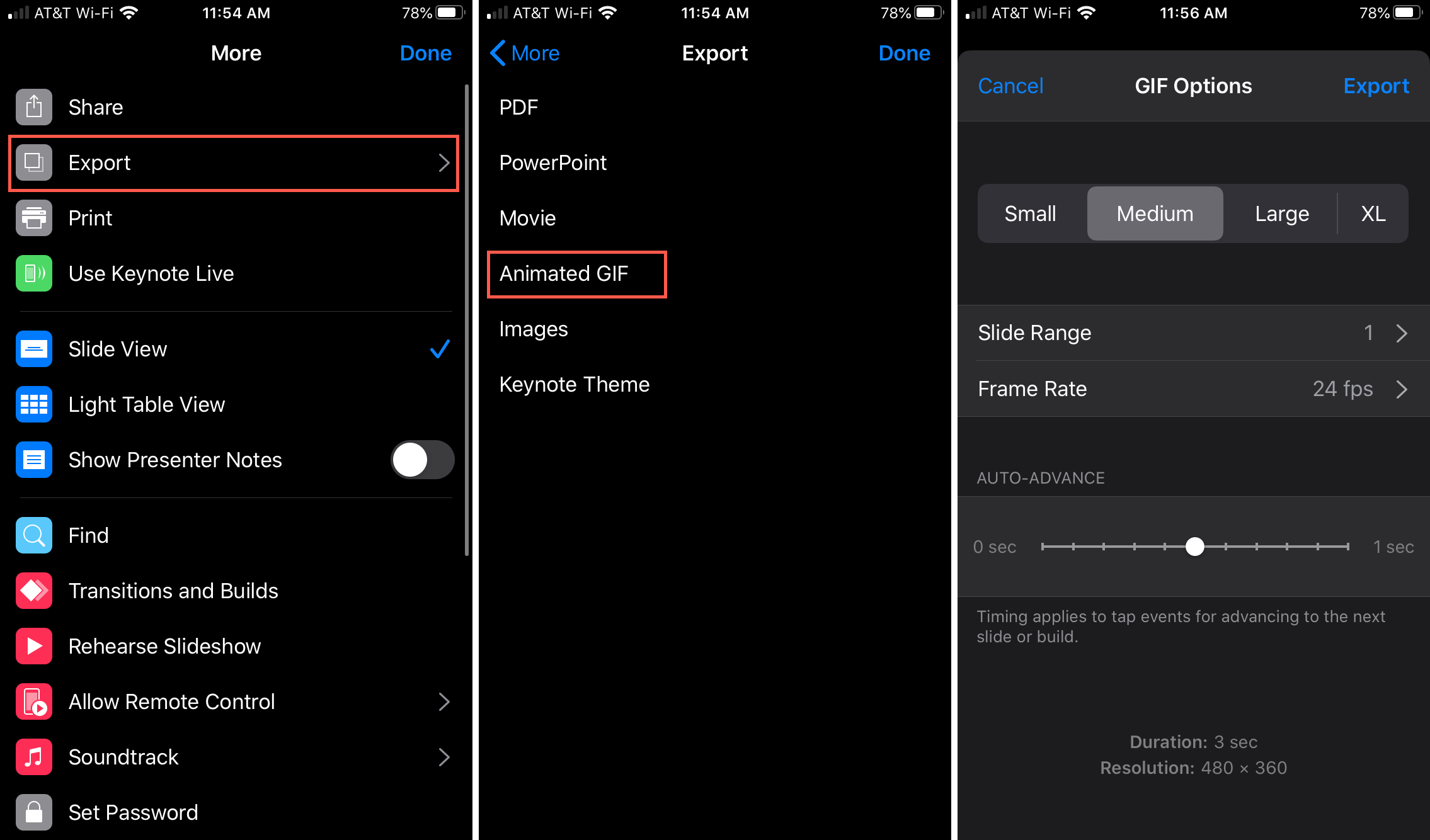 Animated GIF Settings in Keynote iPhone