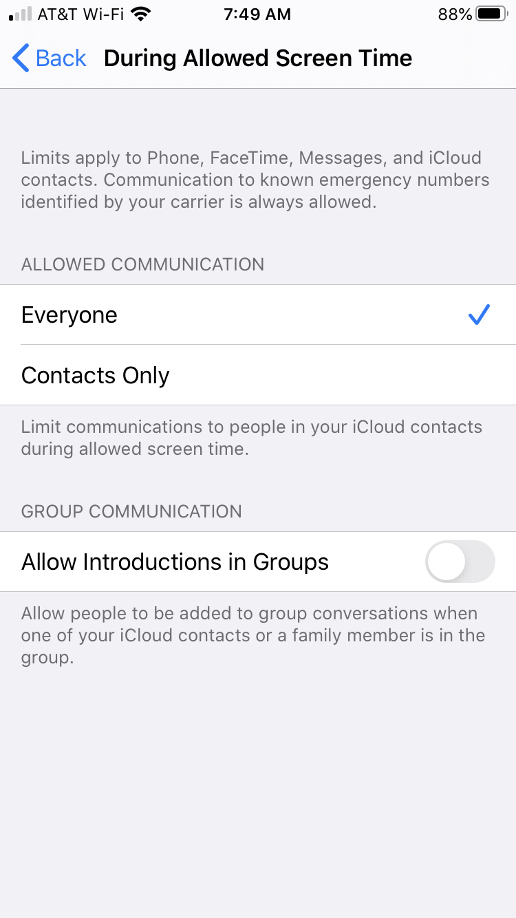 Communication Limits during ScreenTime