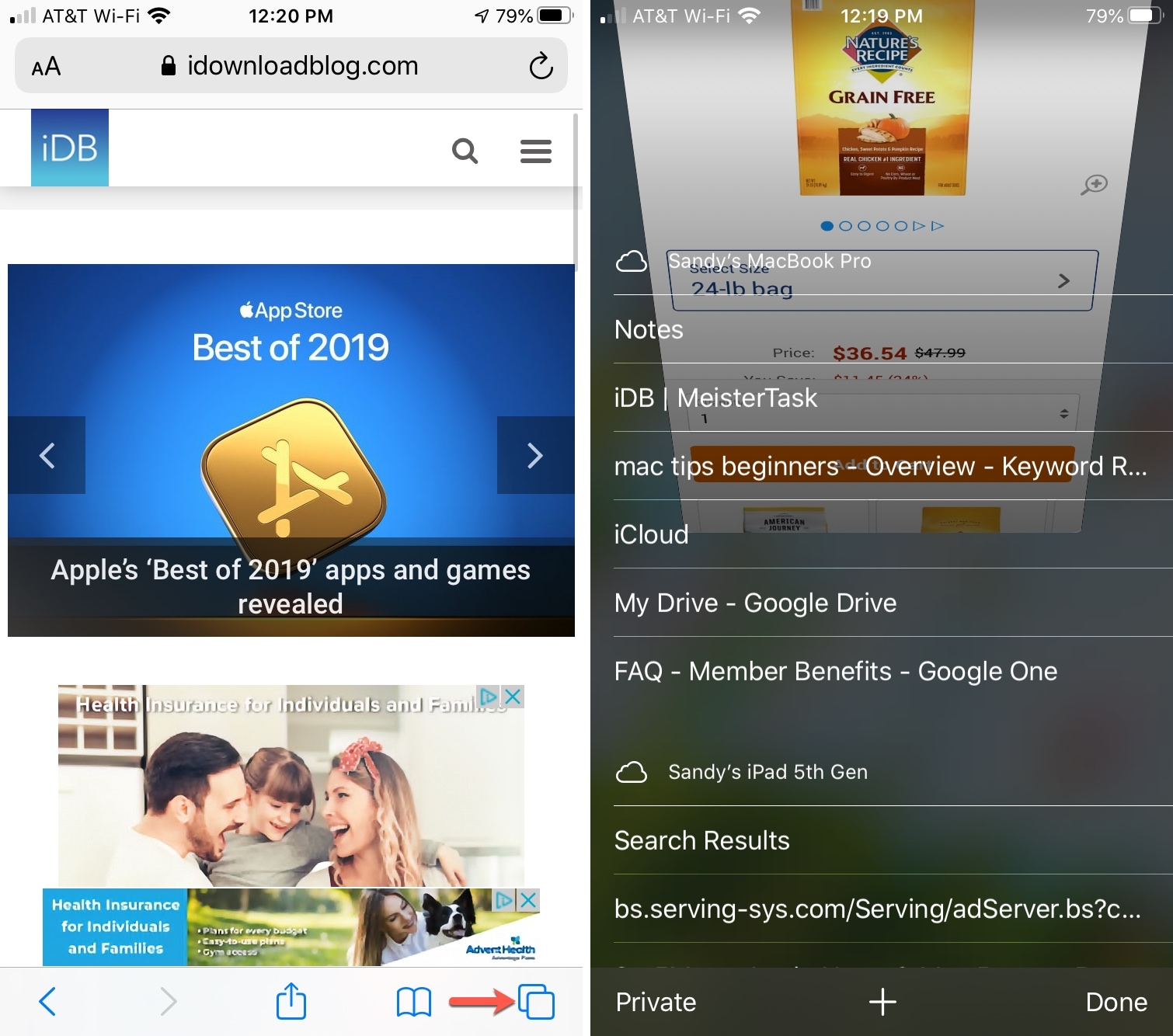 Safari Open Tabs on iPhone
