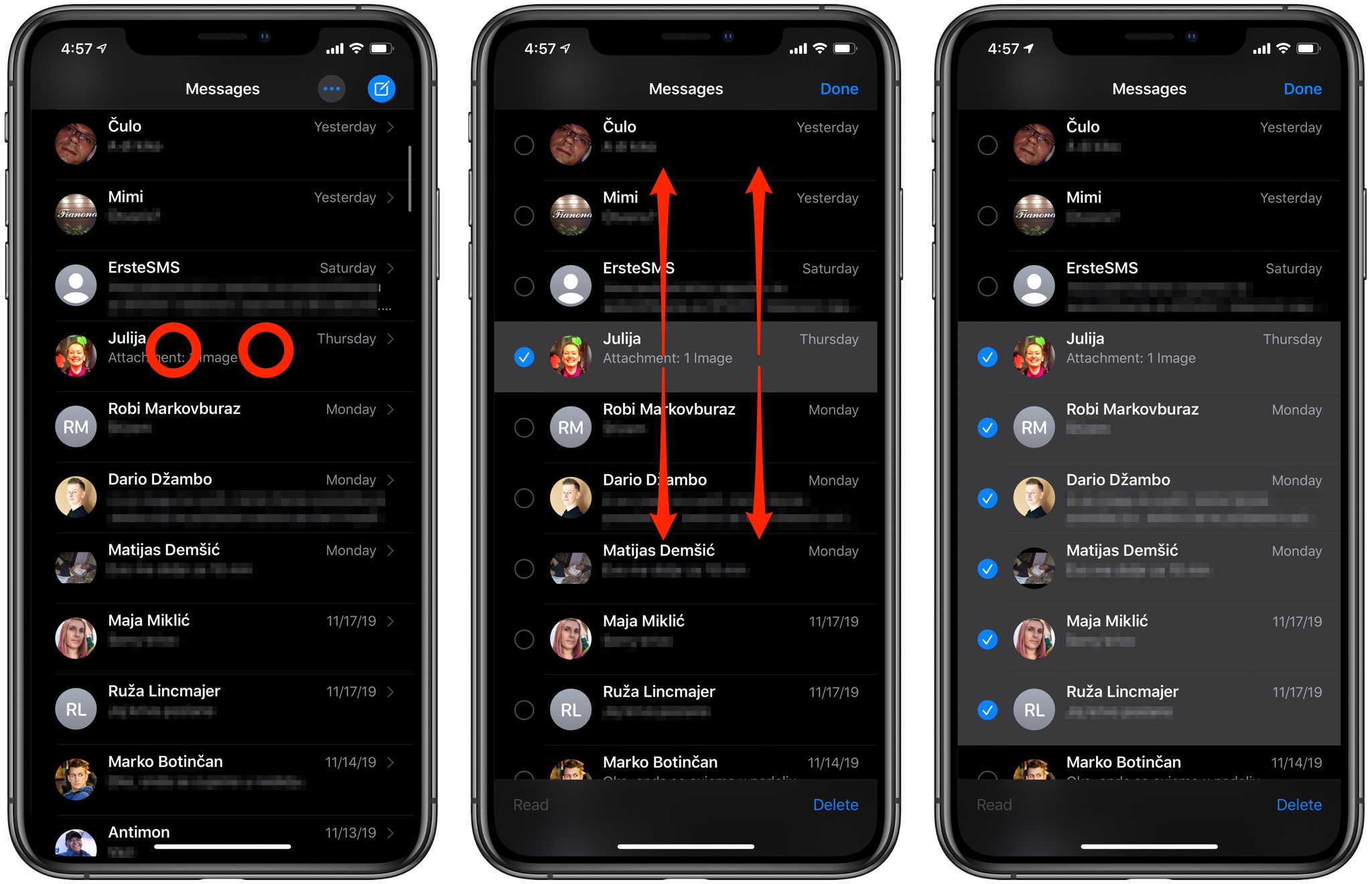 select messages with two-finger tap on iPhone