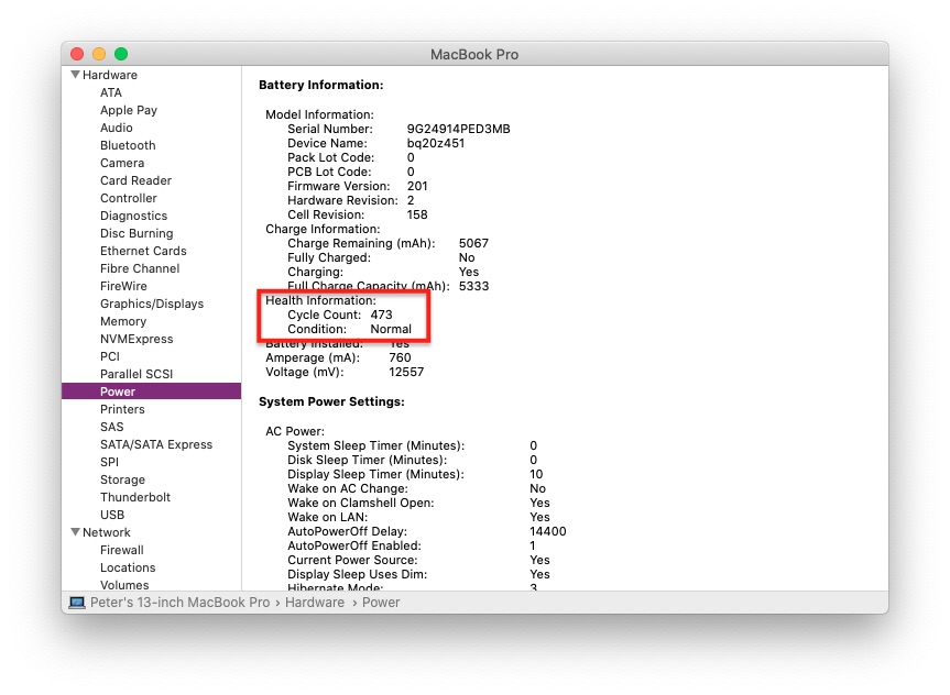 MacBook Battery health info