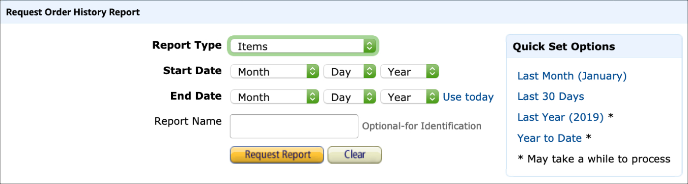 Amazon Request Order History Report Web