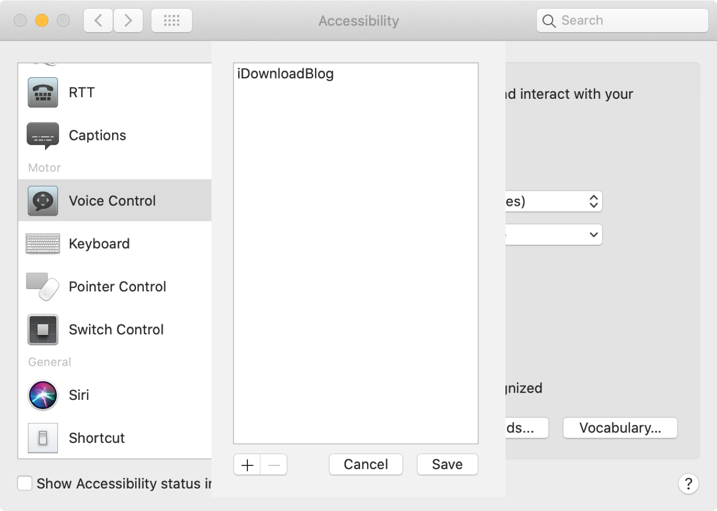 Voice Control Preferences Mac List Vocabulary